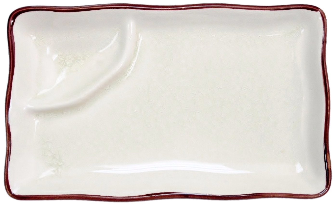 Japanese Style 8x4 Inch Creamy White Rectangular Plate with Triangular Sauce Compartment - Set of 24 - Perfect for Sushi, Appetizers, and Asian Dining Presentation
