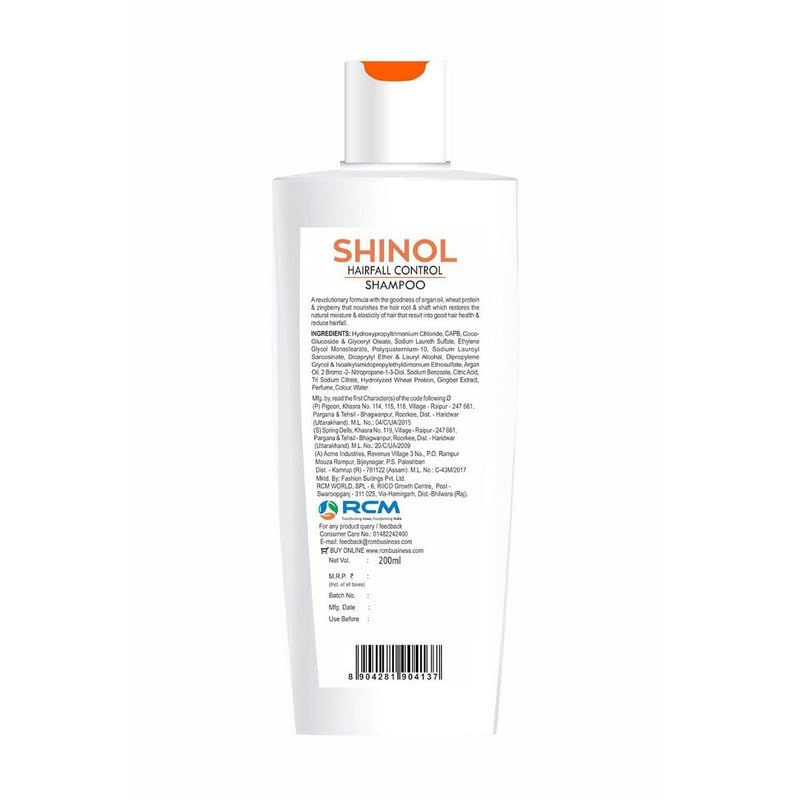 Shinol Hair Fall Control Shampoo for Men & Women - 200ml (Pack of 2) - Reduces Hair Loss & Promotes Hair Growth - For Daily Use on Dry, Damaged & Thinning Hair