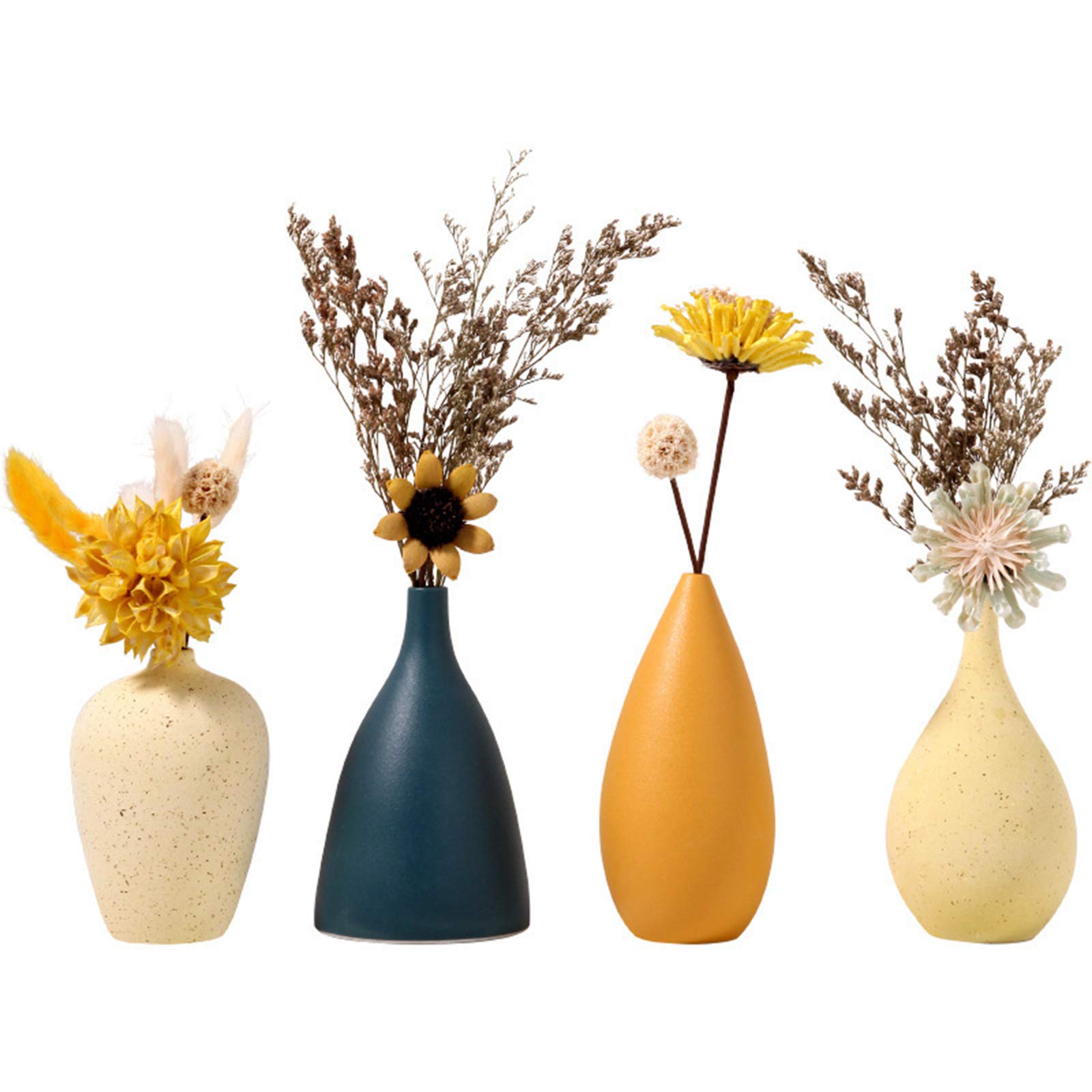 BHSHUXI Small Ceramic Flower Vases Set of 4 - Decorative Mini Bud Vases for Home, Office, Wedding Centerpieces & Table Decor