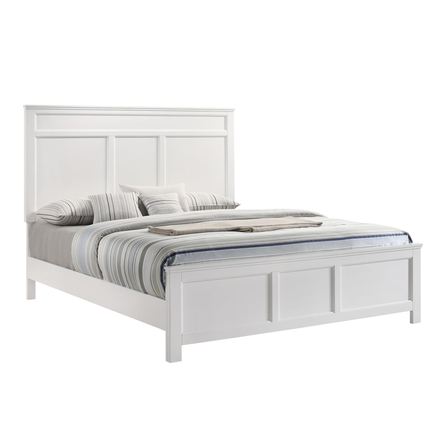 Andover Solid Wood Queen Bed Frame - Classic White Wooden Bed for Bedroom - Durable & Stylish Furniture for Master Bedroom, Guest Room, or Airbnb