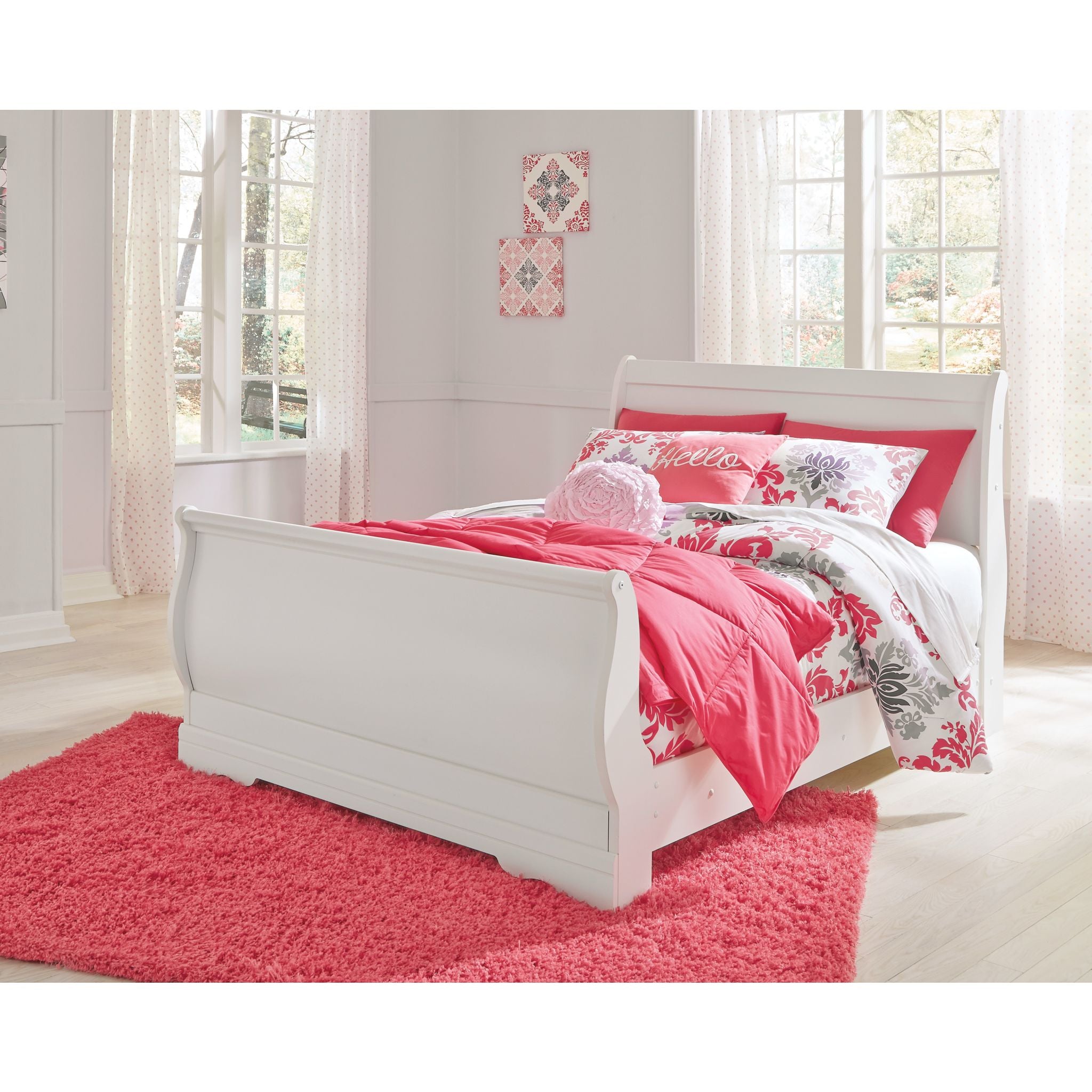 Anarasia 5-Piece Sleigh Bedroom Set - Queen Size Bed Frame, Nightstand, Dresser & Mirror - Classic Wooden Bedroom Furniture for Home Decor | Perfect for Master Bedroom, Guest Room & Apartment