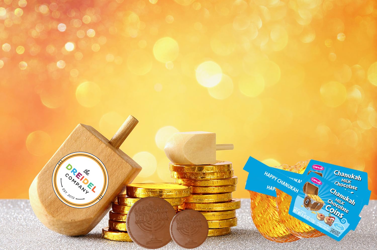 Dreidel Company Hanukkah Chocolate Gelt - Kosher Certified Milk Chocolate Coins Made in Israel (24 Pack, 0.42 oz Each) - Perfect for Hanukkah Gifts, Party Favors & Holiday Celebrations