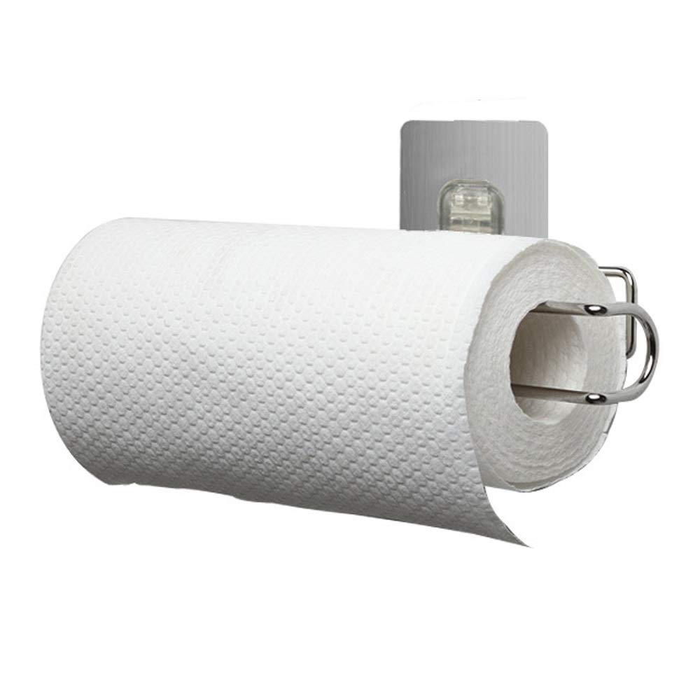 Stainless Steel Self-Adhesive Standing Paper Towel Holder - Heavy Duty Bathroom Space Saver with Strong Adhesive - Perfect for Kitchen, Bathroom & Office Organization (White)