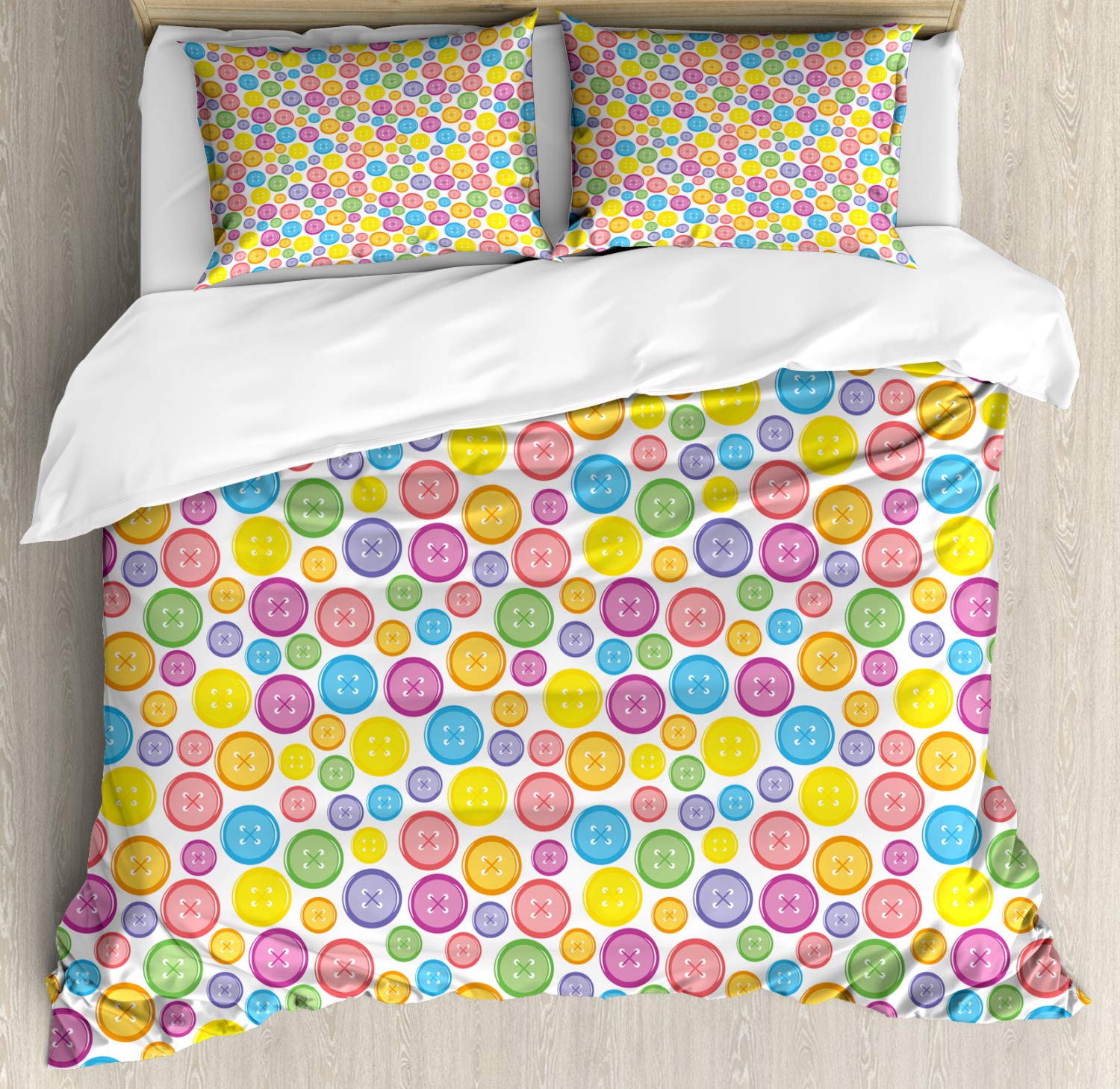 Ambesonne Modern Duvet Cover Set - Circular Button Pattern Duvet Cover & Pillowcase Set (2 Duvet Covers + 4 Pillowcases) - Cal King Size - Vibrant Multicolor Print - Perfect for Contemporary Bedrooms, Guest Rooms & Airbnb Stays