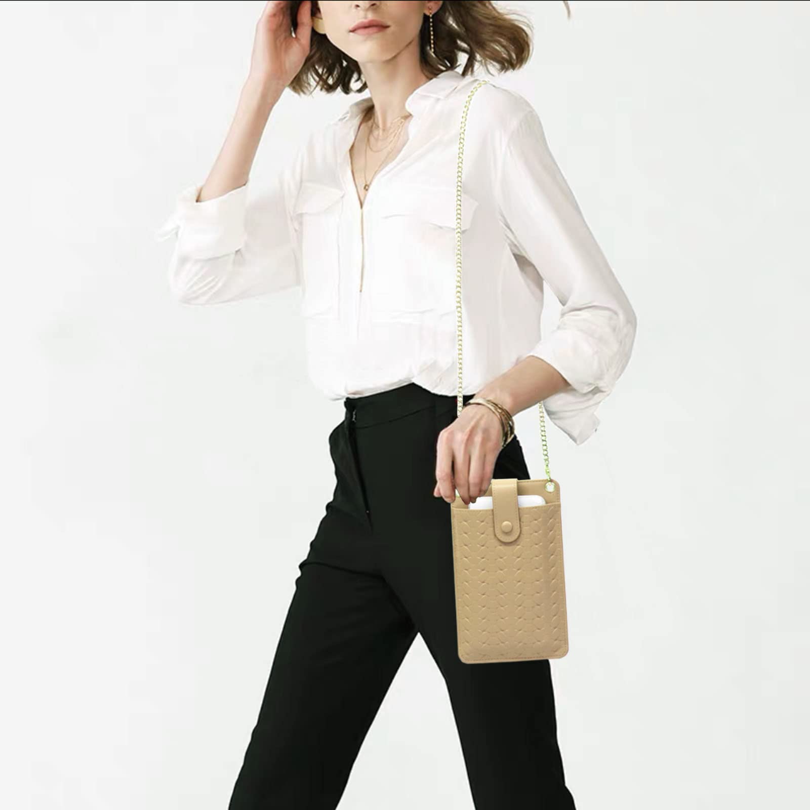 Women's Small Crossbody Bag - Phone Purse Wallet with Chain Strap & Lanyard, Woven Satchel with Card Slots & Zip Pocket (Tyler Tan) - Perfect for Travel, Shopping & Everyday Use