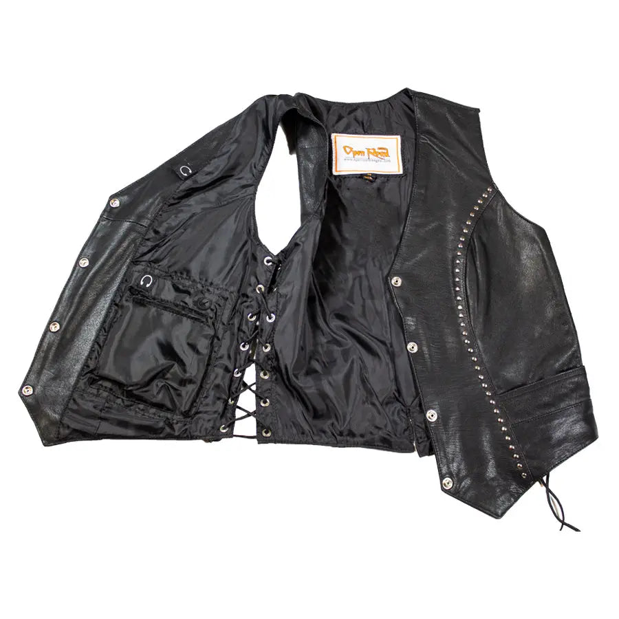 Open Road Women's Stud Accent Leather Vest - Stylish Biker Jacket for Motorcycle Riding, Night Out & Casual Wear