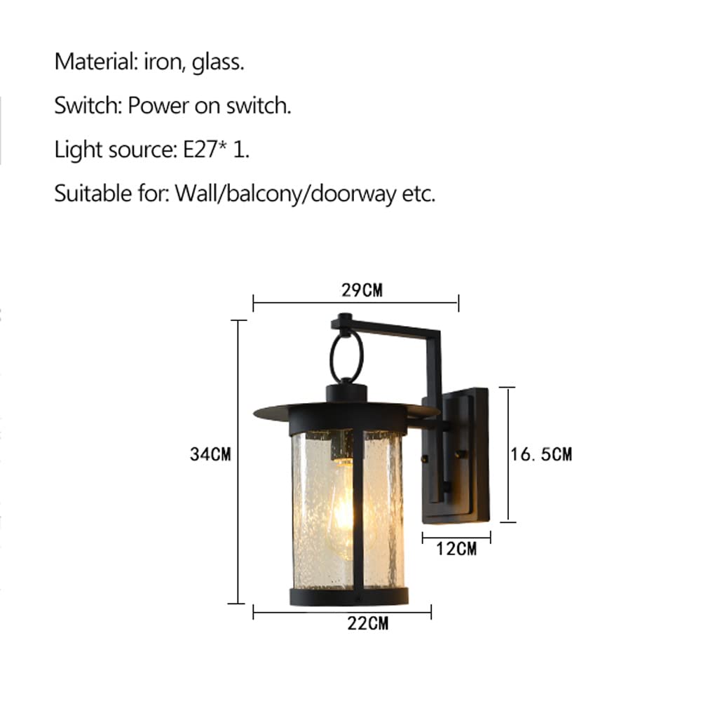 13.3 Inch Industrial Outdoor Wall Lights - Black/Bronze Finish Wall Sconce with Raindrop Glass Shade | Waterproof Exterior Lighting for House, Garage, Porch, Patio & Garden | Durable Weatherproof Wall Lantern for Outdoor Spaces