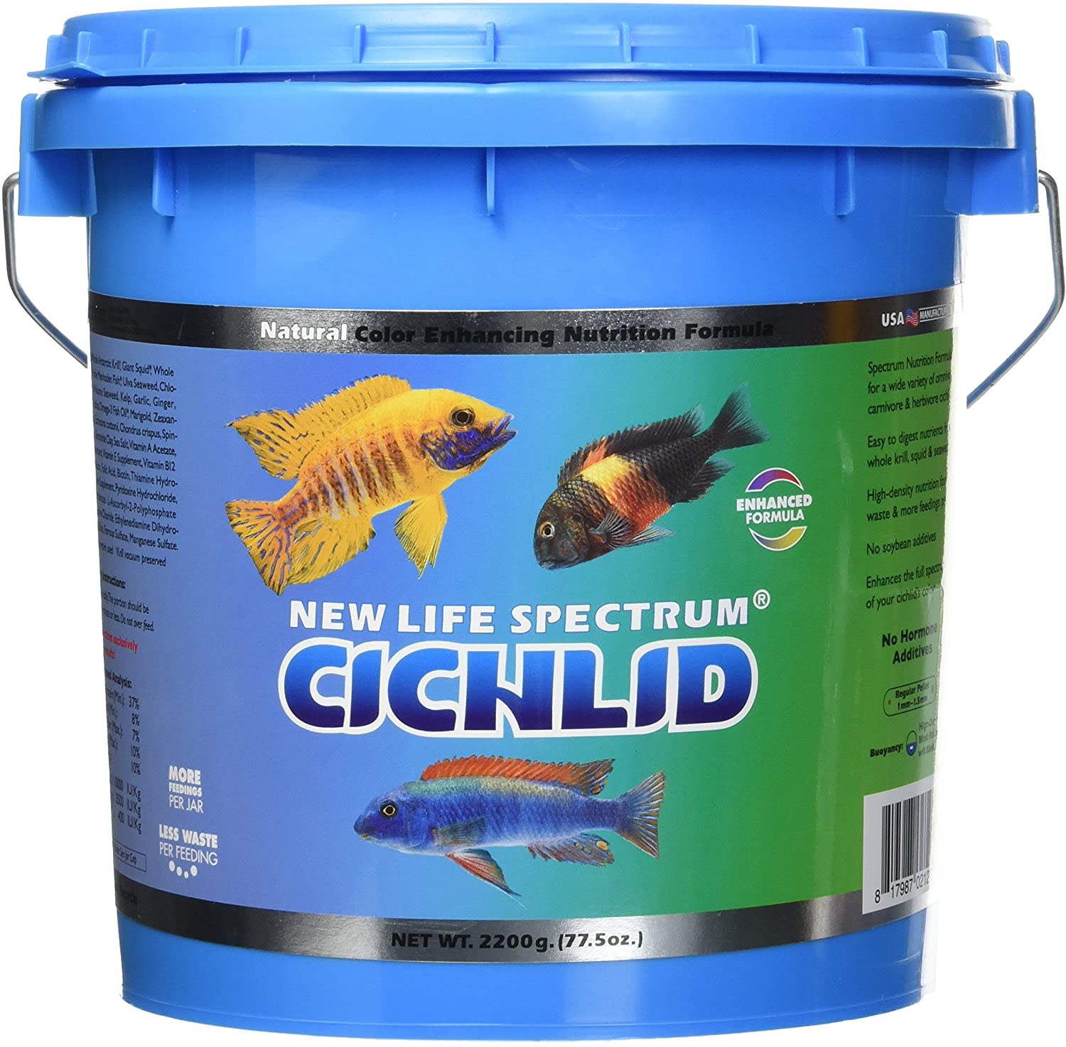 Premium New Life Spectrum Cichlid Fish Food - 1mm & 1.5mm Pellets for Optimal Growth & Color Enhancement - Ideal for African & South American Cichlids in Home Aquariums
