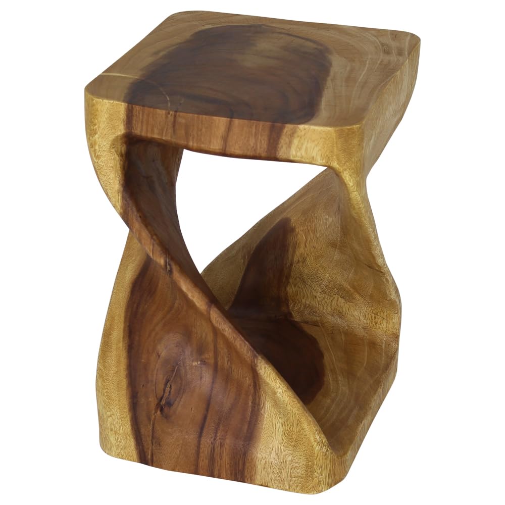 Haussmann Original Wooden Twist Stool 12x12x18 Inches - Solid Oak Bar Stool with Oil Finish - Perfect for Kitchen Island, Breakfast Nook & Home Decor