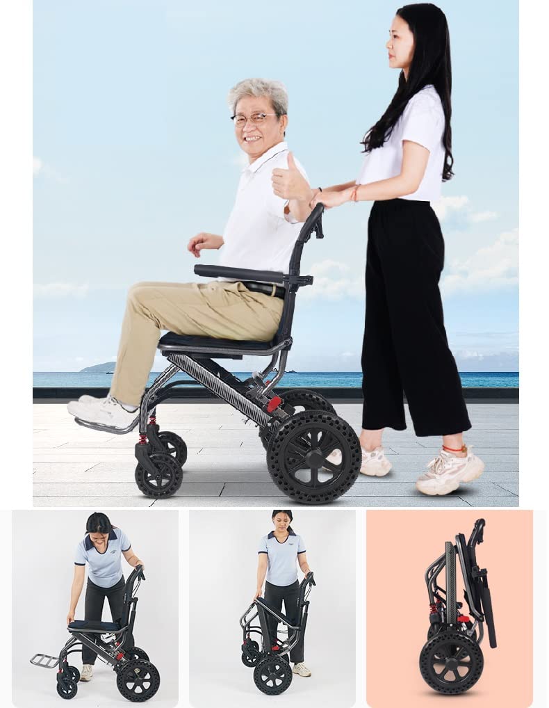 Ultra Lightweight 18 Inch Portable Wheelchair for Adults & Kids - Foldable Travel Wheelchair with Hand Brake for Seniors, Airplane Use & Daily Mobility