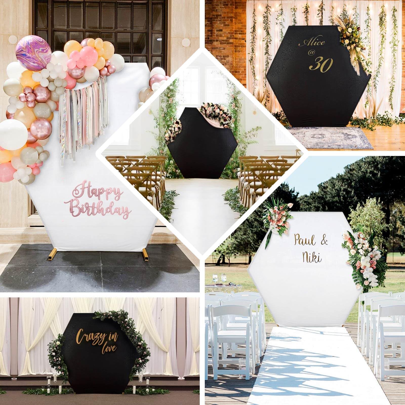 8ft Black 2-Sided Spandex Wedding Arch Cover for Outdoor Ceremonies