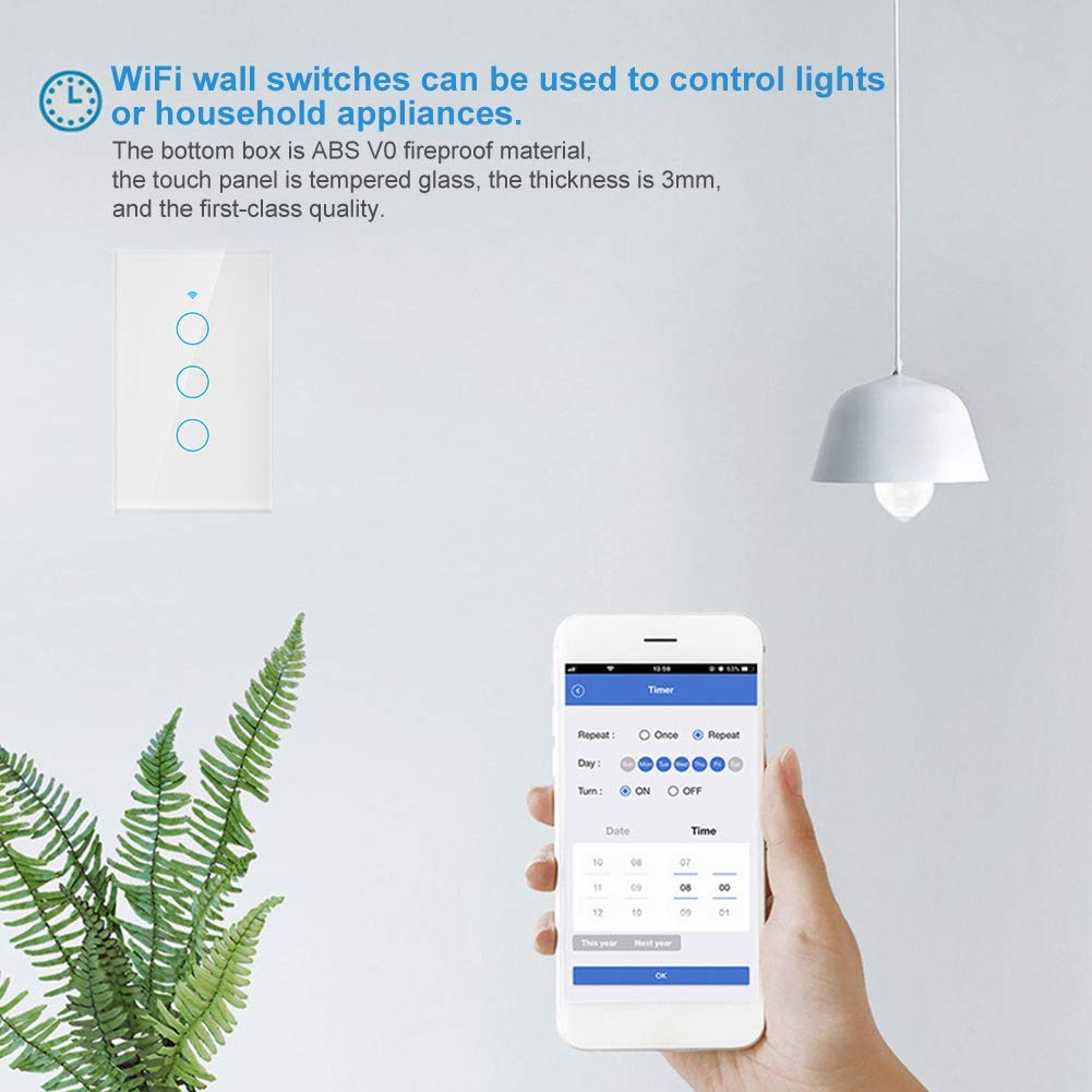 3-Way Smart Light Switch with Remote & Voice Control - Compatible with Google Home & Siri - Wall Mounted Single Circle Design (US White) - Perfect for Home Automation & Smart Lighting Systems