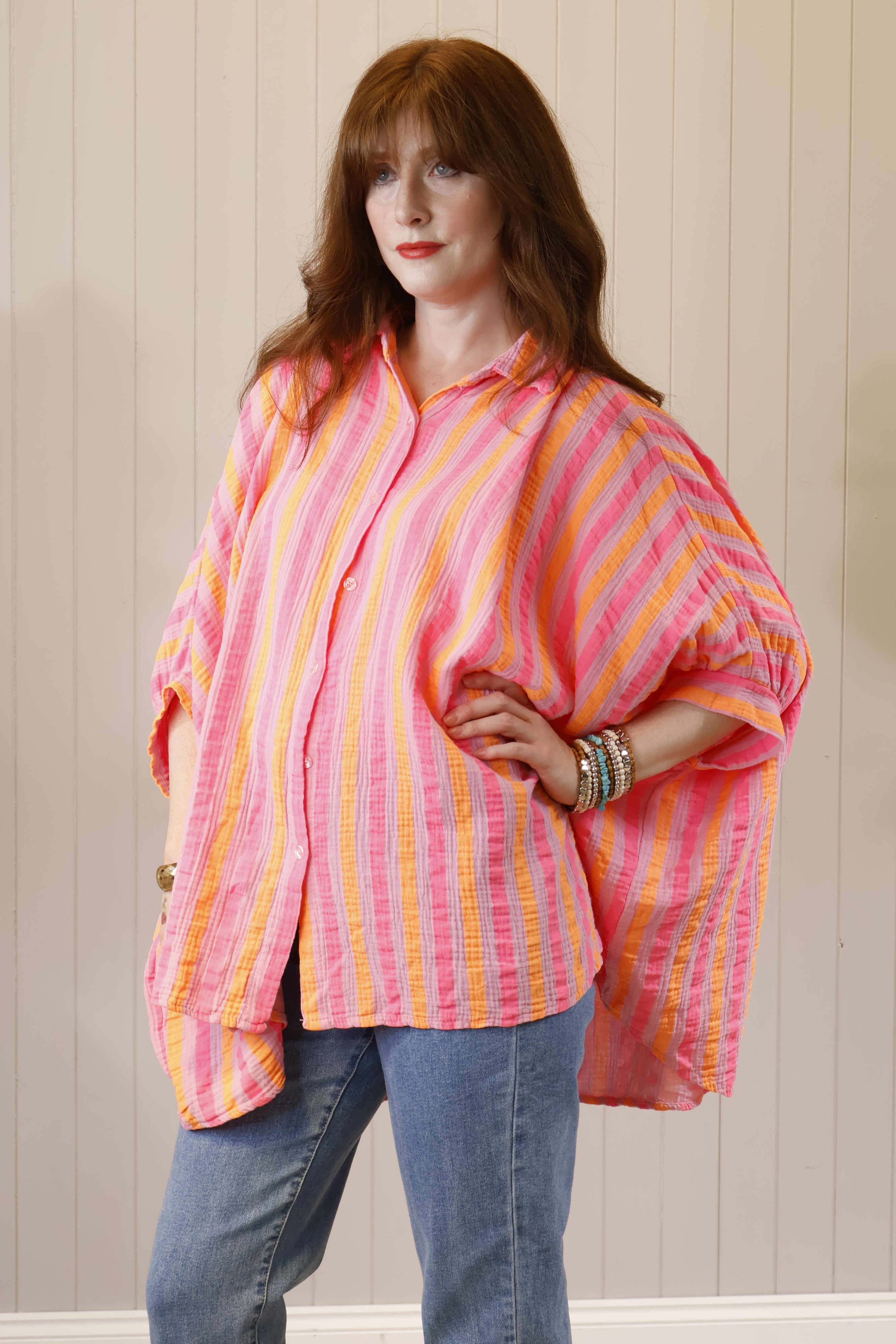 Neon Oversized Striped Shirt in Lilac - Trendy Women's Fashion for Casual Wear & Street Style