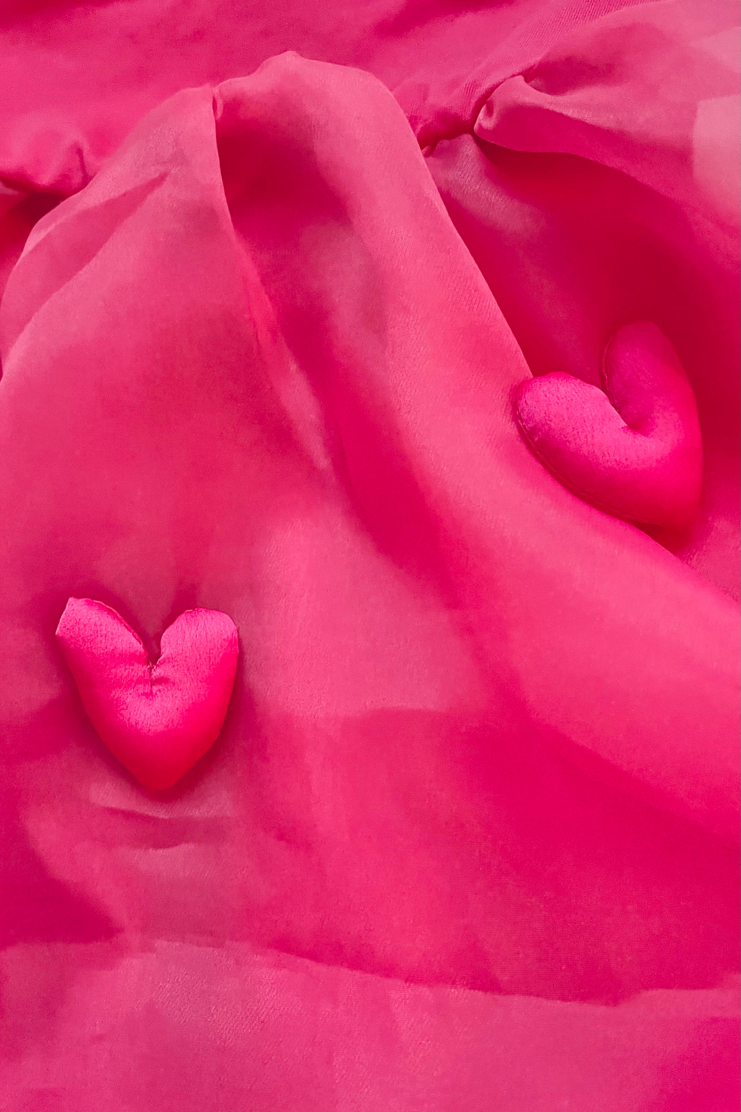 Elegant Hot Pink Satin Organza Heart Puffball Dress for Women - Perfect for Valentine's Day, Prom, Party & Special Occasions