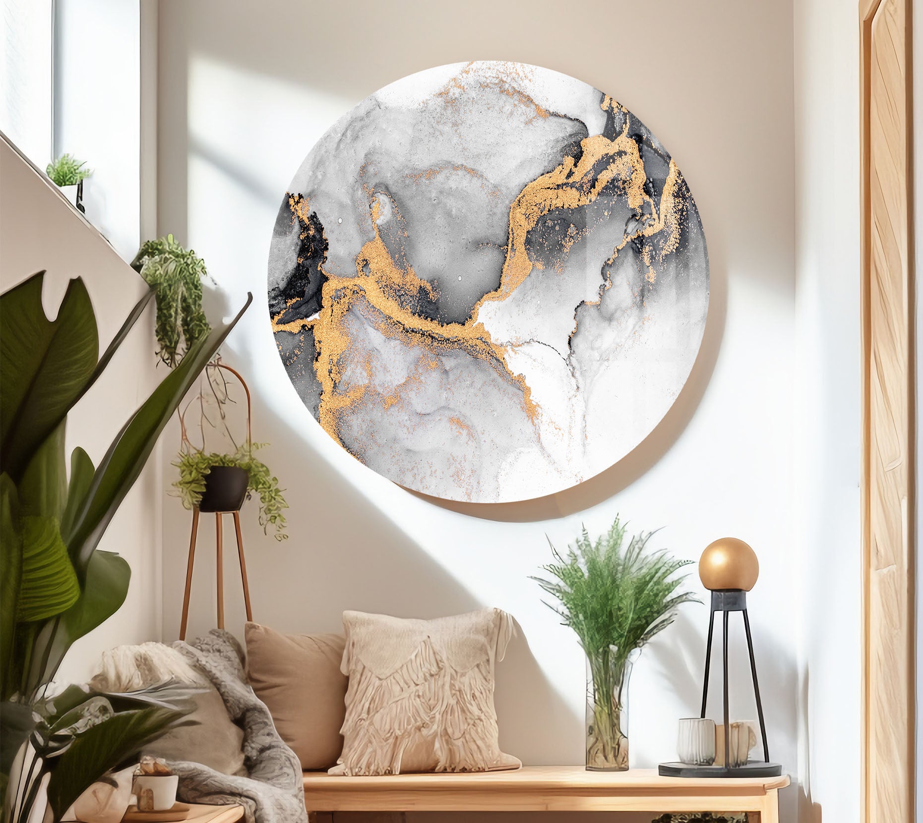 Black White and Gold Abstract Wall Art - Minimalist Glass Print for Modern Home & Office Decor | Perfect for Living Room, Bedroom & Office Spaces