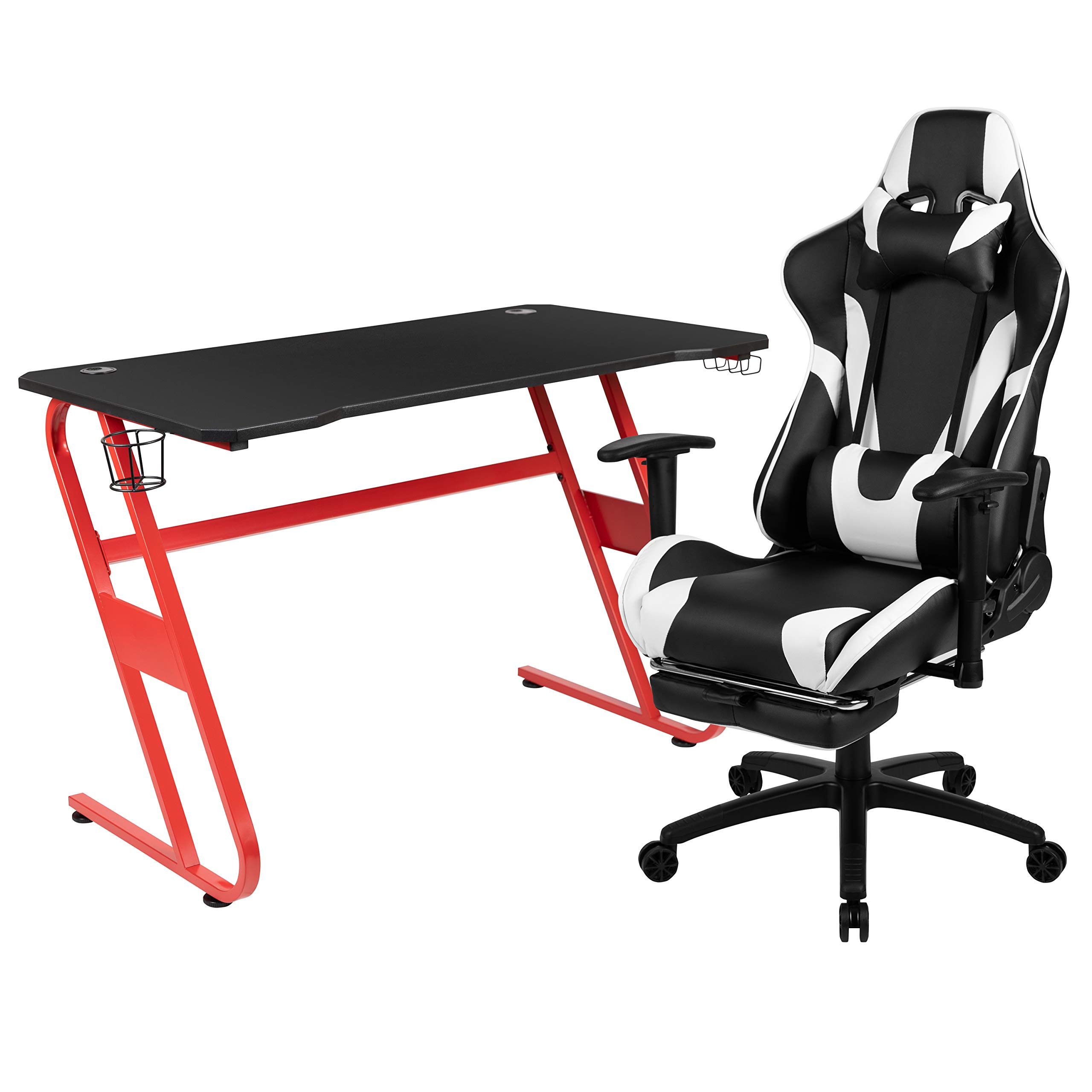 Premium Gaming Bundle - Red LED Gaming Desk with Cup Holder, Headphone Hook & Ergonomic Reclining Chair | Ultimate Gaming Setup for PC & Console Gamers | Perfect for Streaming, Esports & Home Entertainment