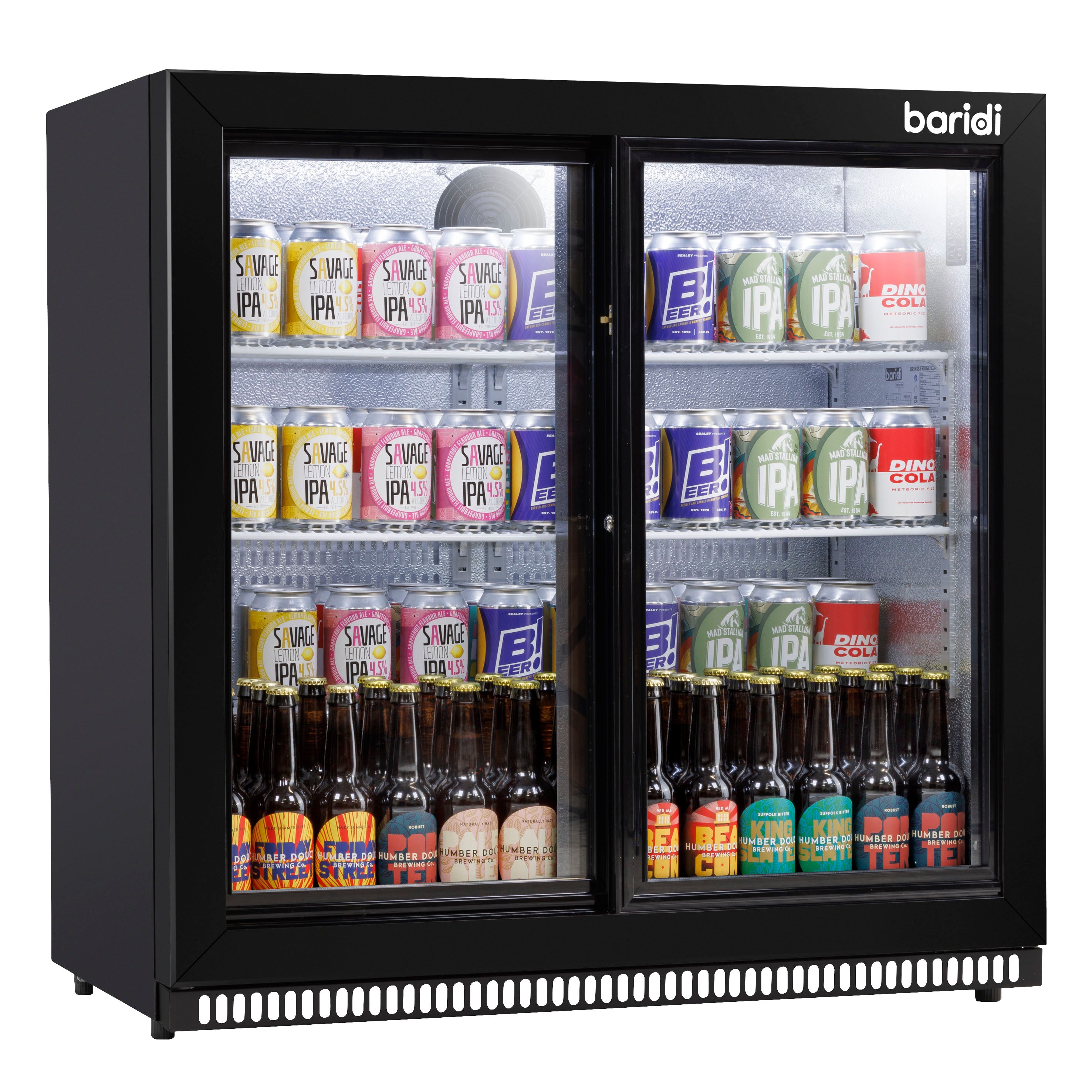Baridi 190L Double Sliding Door Back Bar Refrigerator - Commercial Grade Black Drink Cooler for Bars, Restaurants & Home Use | Energy Efficient Beverage Fridge with Adjustable Shelves (Model DH273)