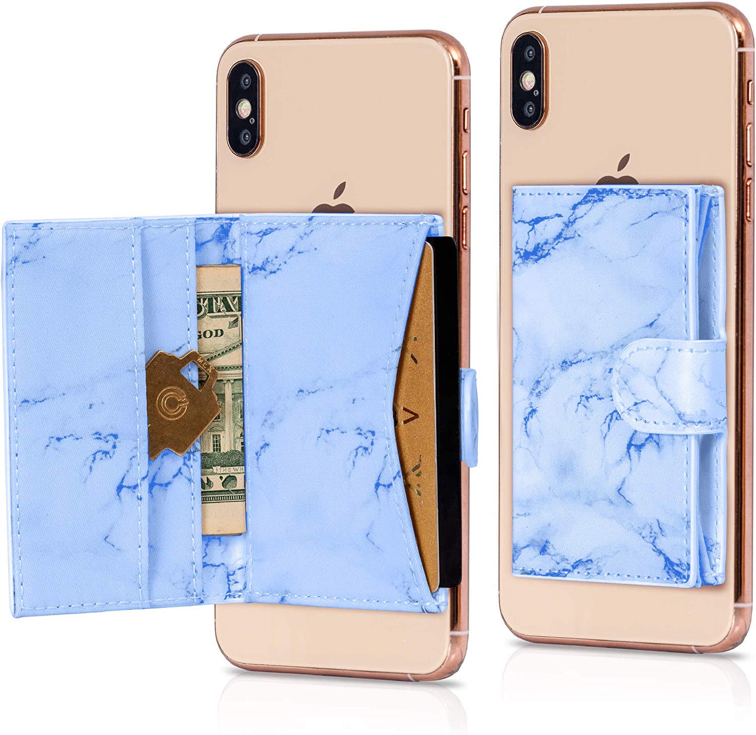 Stick On Cell Phone Wallet & Card Holder for iPhone - Slim RFID Blocking Phone Case Accessory (Blue) | Perfect for Hands-Free Shopping, Travel & Everyday Use