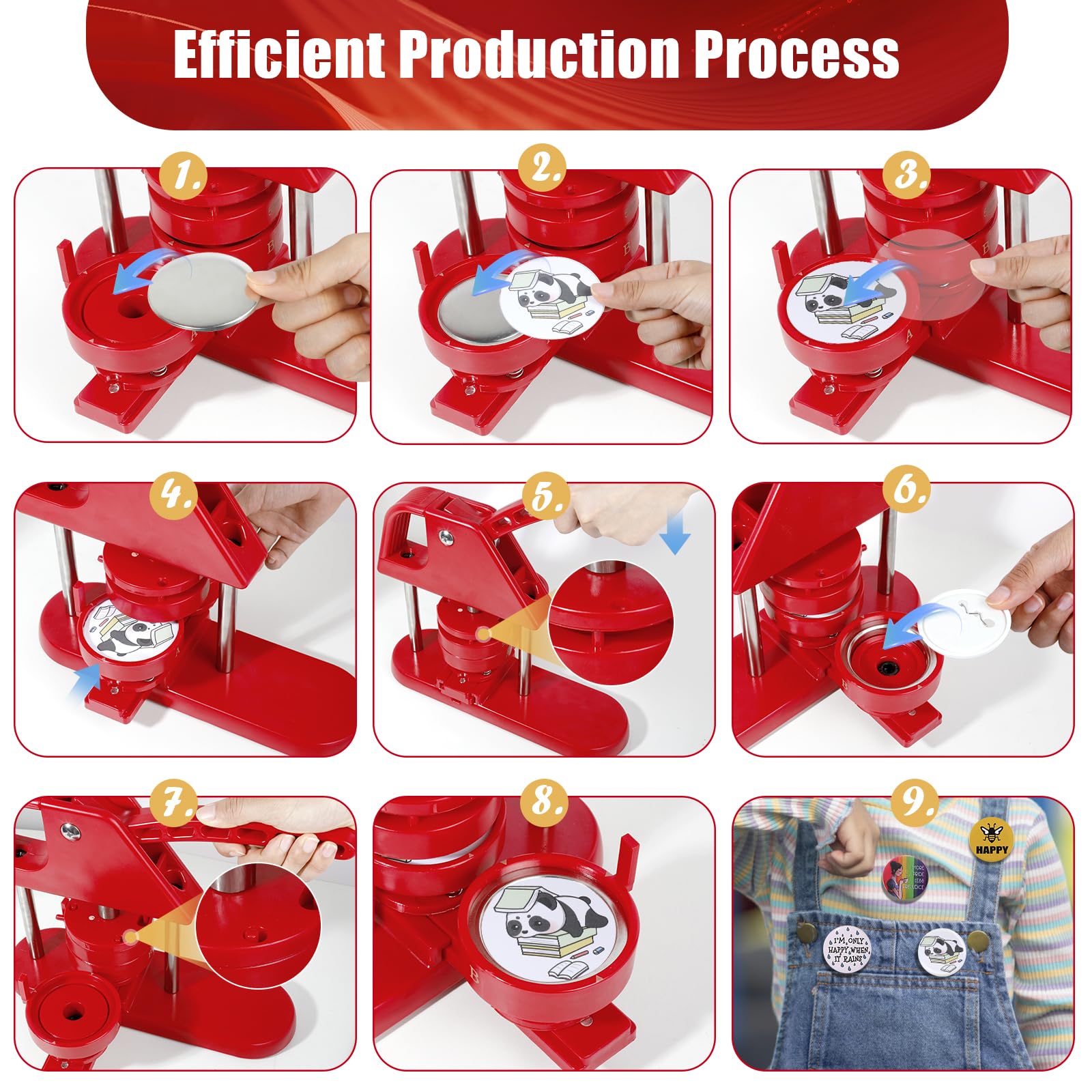 Hicdaw 25mm/32mm/58mm (1/1.25/2.25 inch) DIY Button Maker Machine Kit - Includes Free Buttons, Blank Round Sheets, Circle Cutter & Panda Design Book for Custom Pin Badges - Perfect for Crafting, School Projects, Gifts & Party Favors