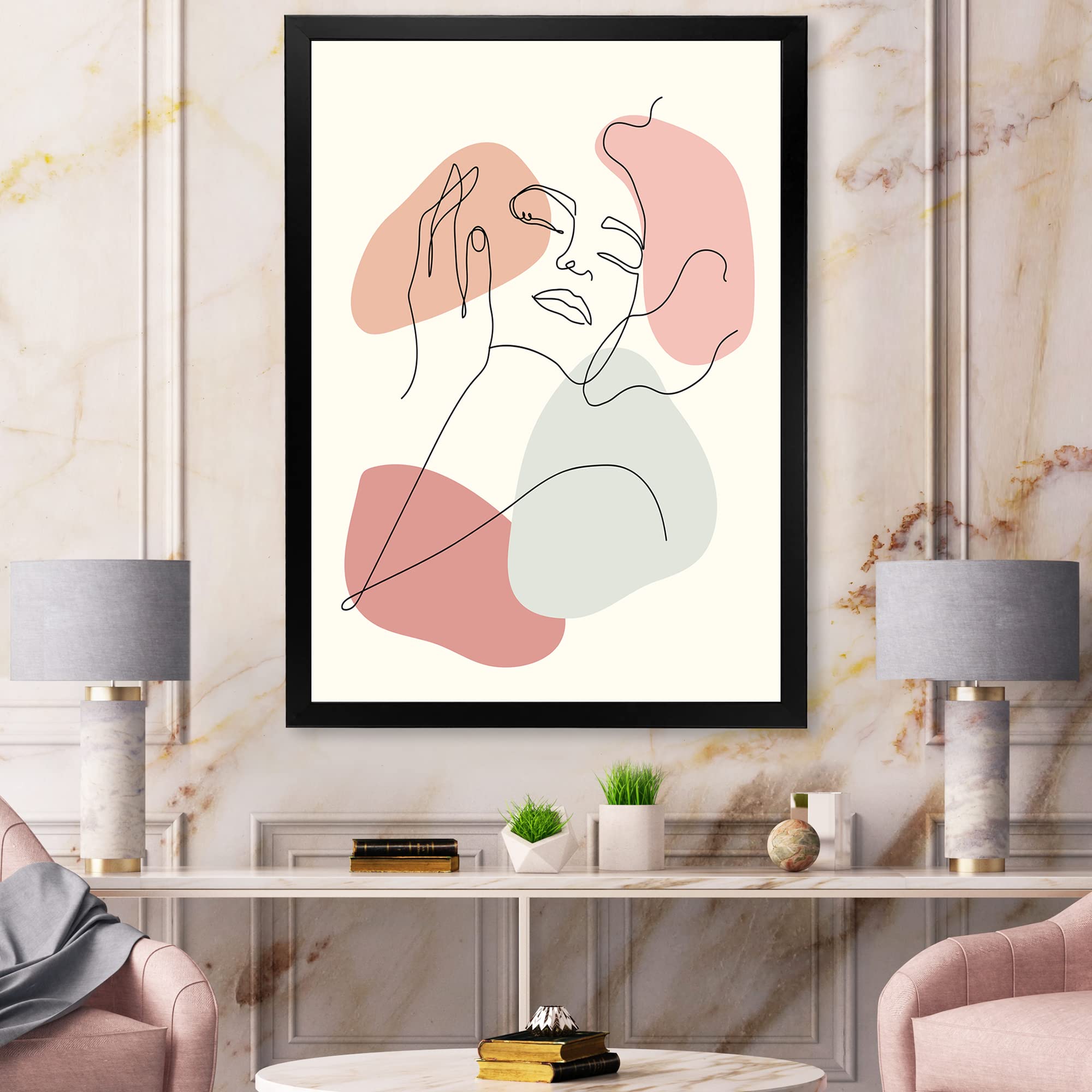 Modern Framed Wall Art - Continuous Line Portrait of Woman | Elegant Home Decor for Living Room, Bedroom & Office | Unique Abstract Line Drawing