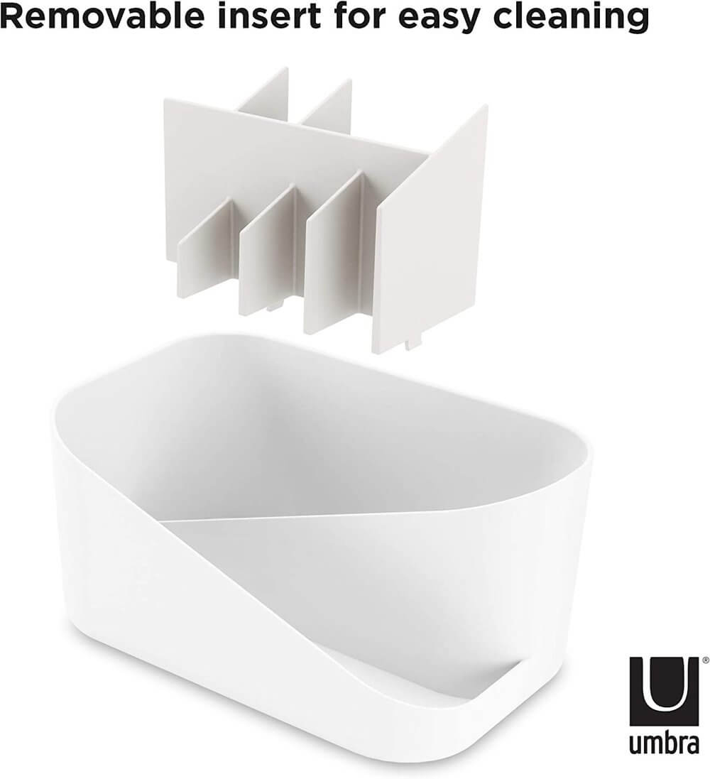Umbra Glam Makeup Organizer - White Cosmetic Storage Case for Vanity, Bathroom & Travel | Compact Beauty Accessory Holder for Brushes, Lipsticks & Makeup Essentials