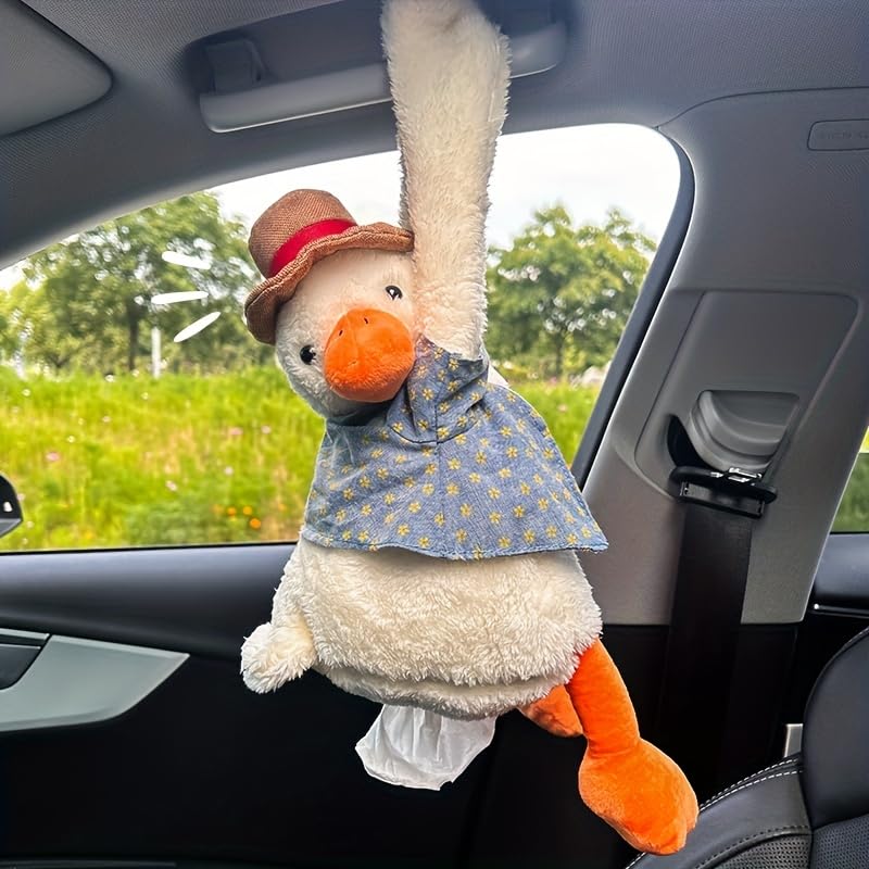 Cute Duck Car Tissue Box Holder - Plush Hanging Car Tissue Dispenser - Creative Animal Car Accessories for Decoration - White - Perfect for Car Interior Organizing & Decoration