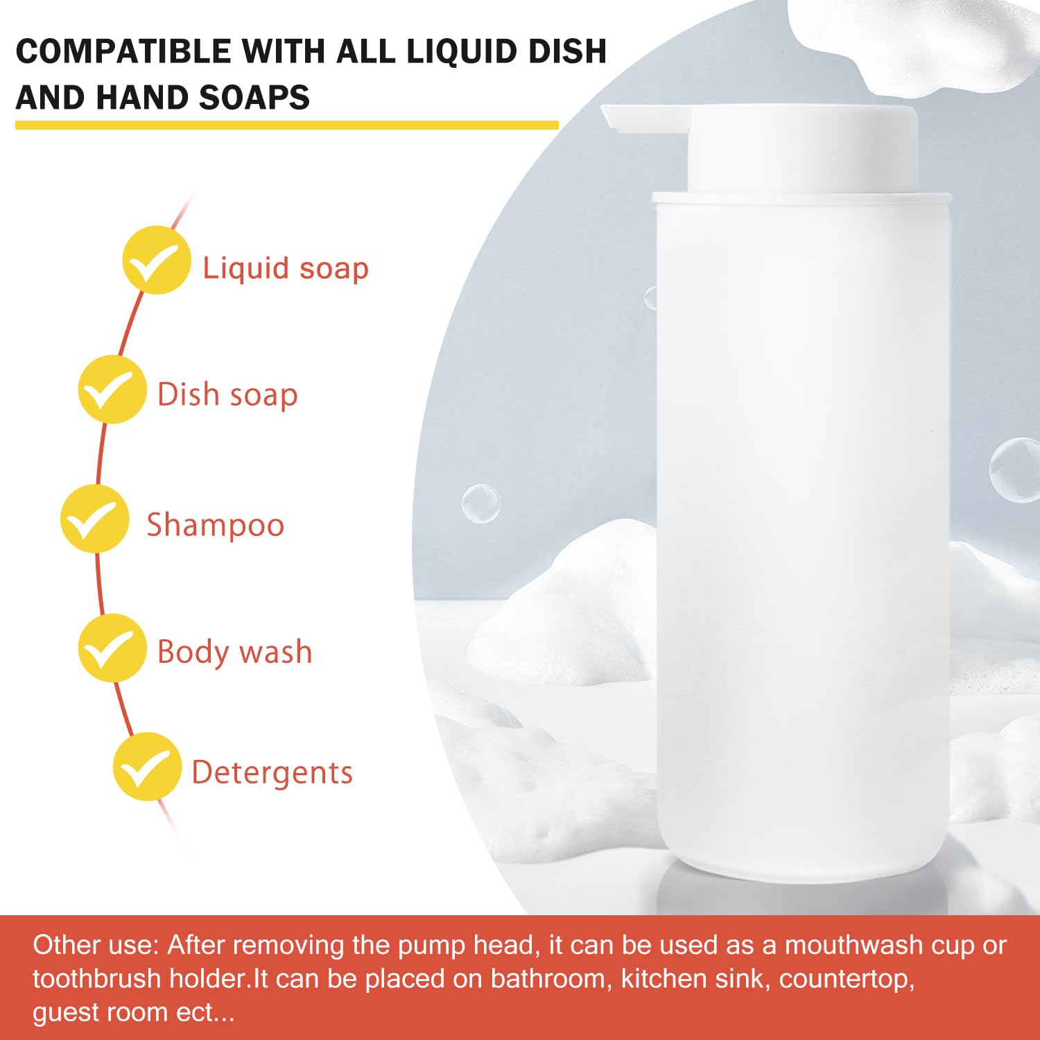 Premium Glass Soap Dispenser with Pump - 15.83oz Refillable Hand Soap Dispenser for Kitchen Countertop & Bathroom - Dish Soap & Lotion Dispenser Bottle in Elegant White - Perfect for Home, Office, and Restaurant Use