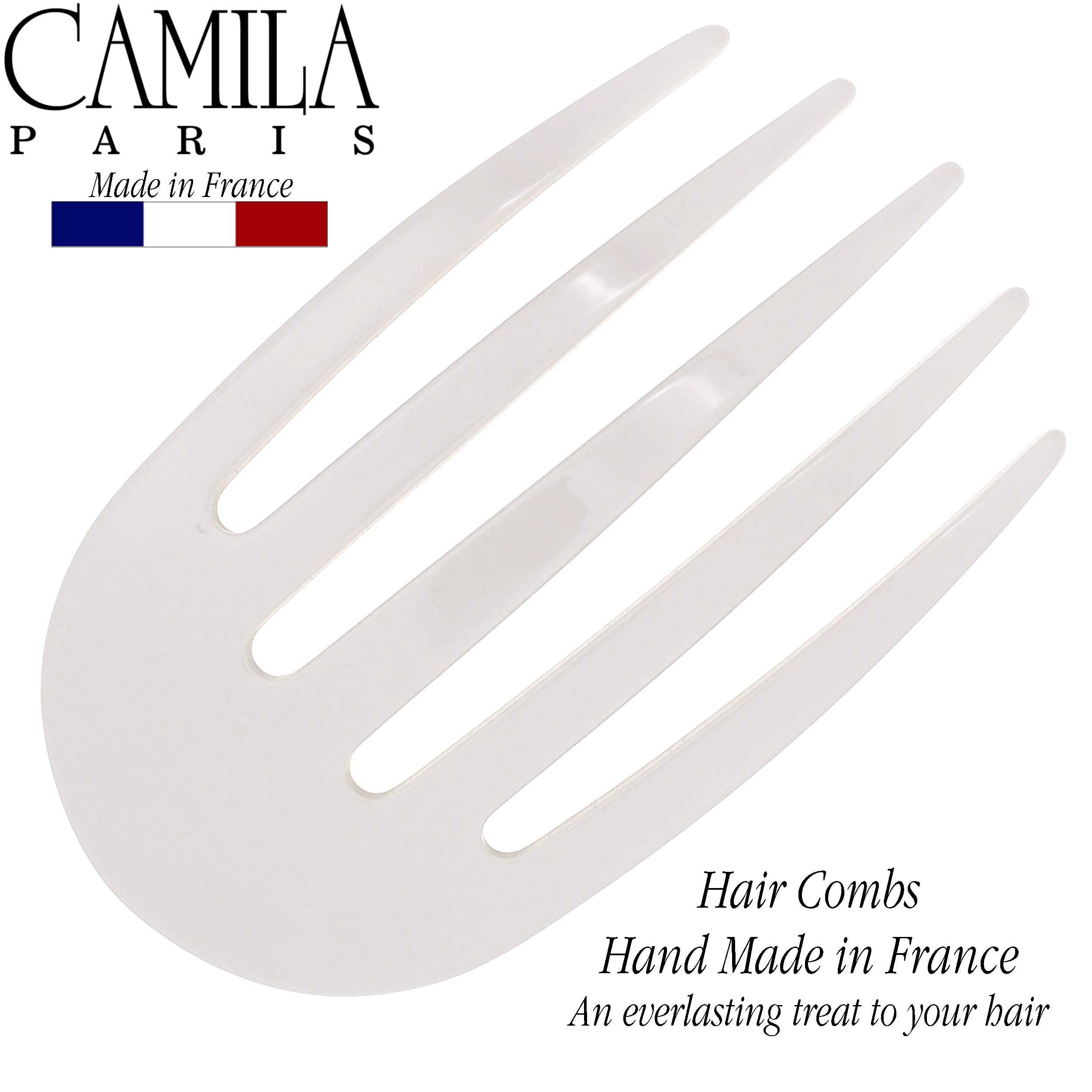 Camila Paris CP3405 French Hair Side Comb - White Pearl Handmade Hair Clip for Women | Strong Hold No Slip Hair Accessory for Bun, Chignon & French Twist | Perfect for Weddings, Prom & Formal Events | Made in France