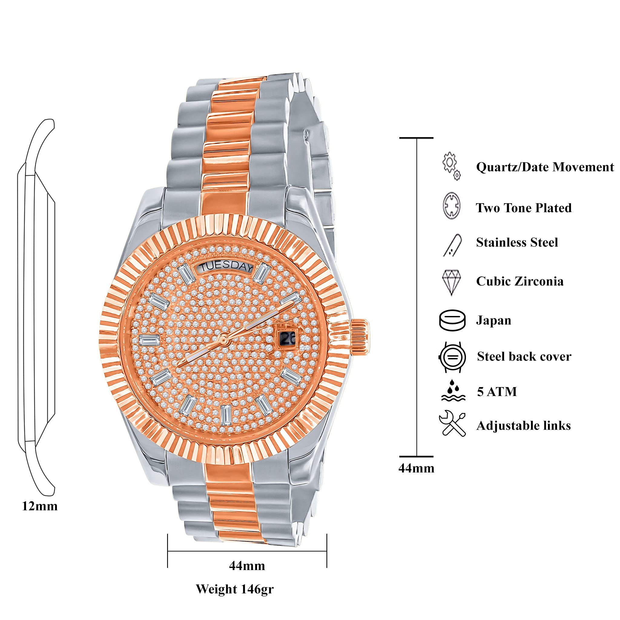 Luxury Aristocratic Steel Automatic CZ Watch for Men - Waterproof Dress Watch with Swarovski Crystals - Perfect for Business, Formal Events & Special Occasions