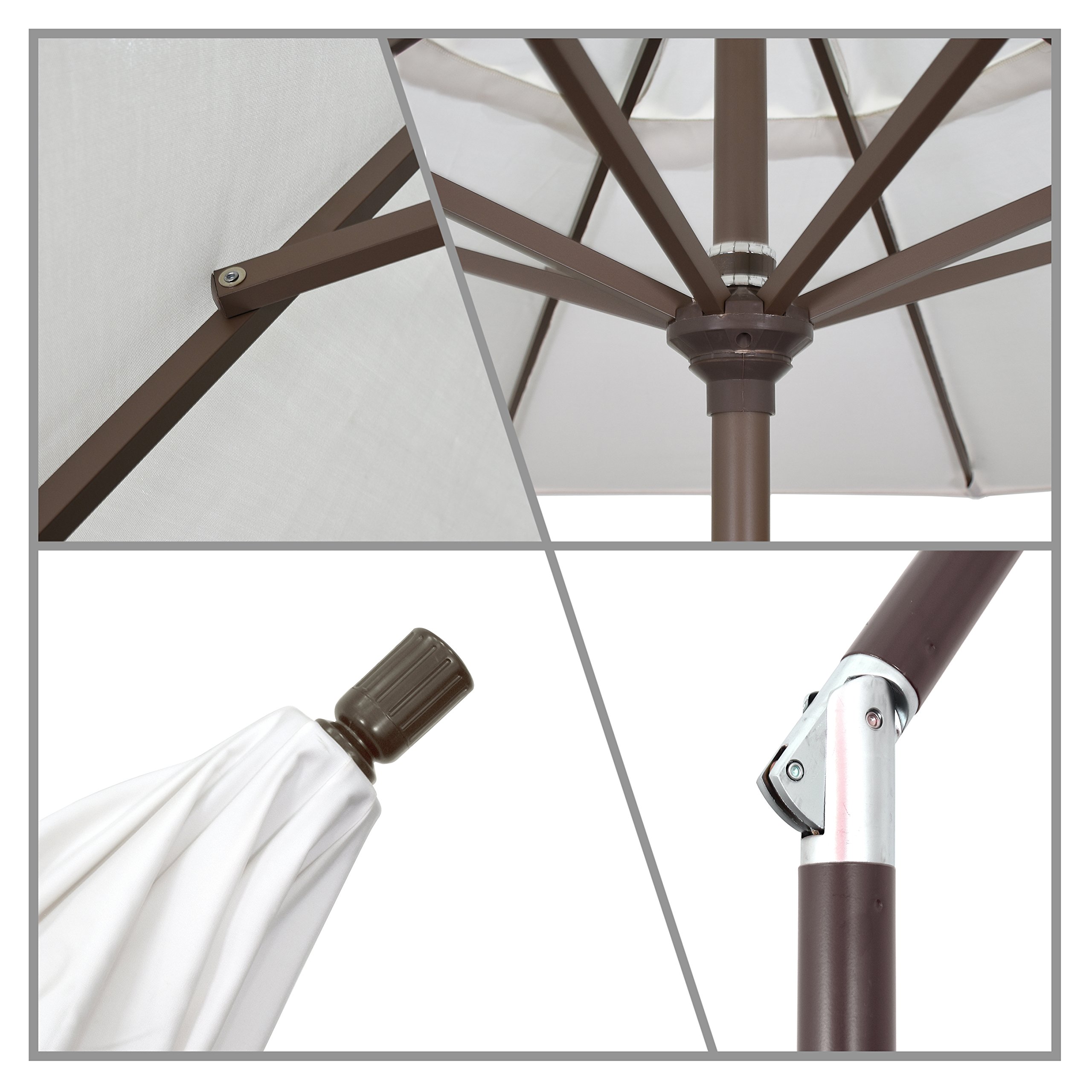 9' Round Aluminum Market Umbrella with Crank Lift & Push Button Tilt - White Pole & Gray/White Olefin Canopy - Perfect for Patio, Garden, and Outdoor Dining in California