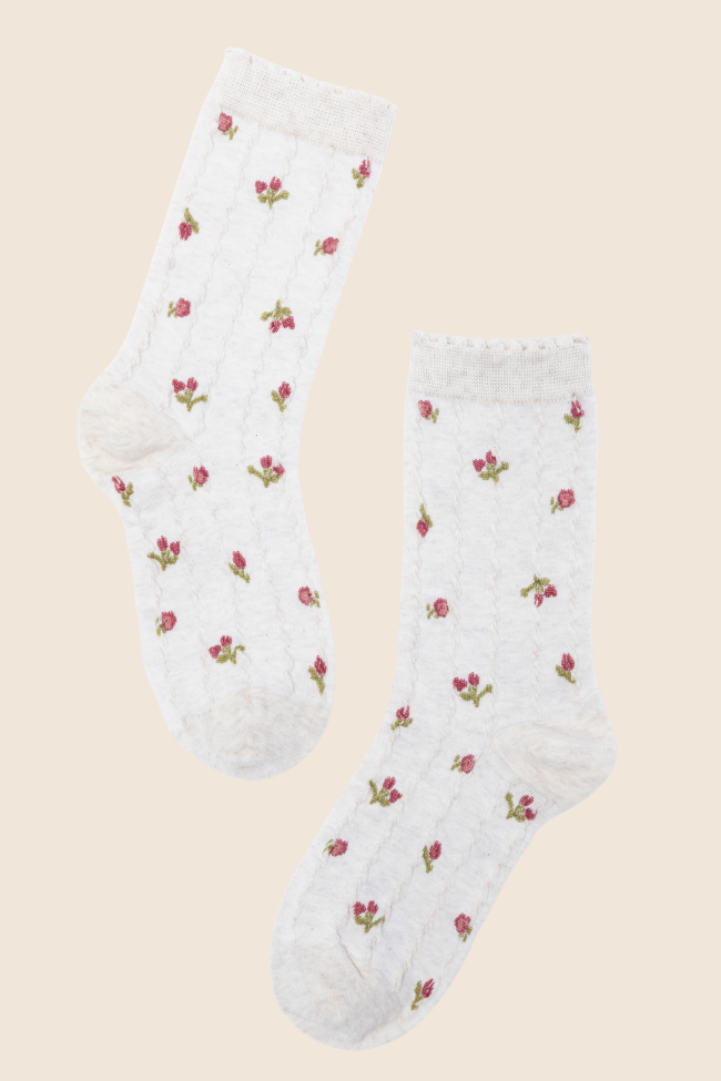 Premium Cream Florette Socks for Women - Soft Floral Lace Ankle Socks - Comfortable & Breathable Everyday Wear - Perfect for Home, Office & Special Occasions