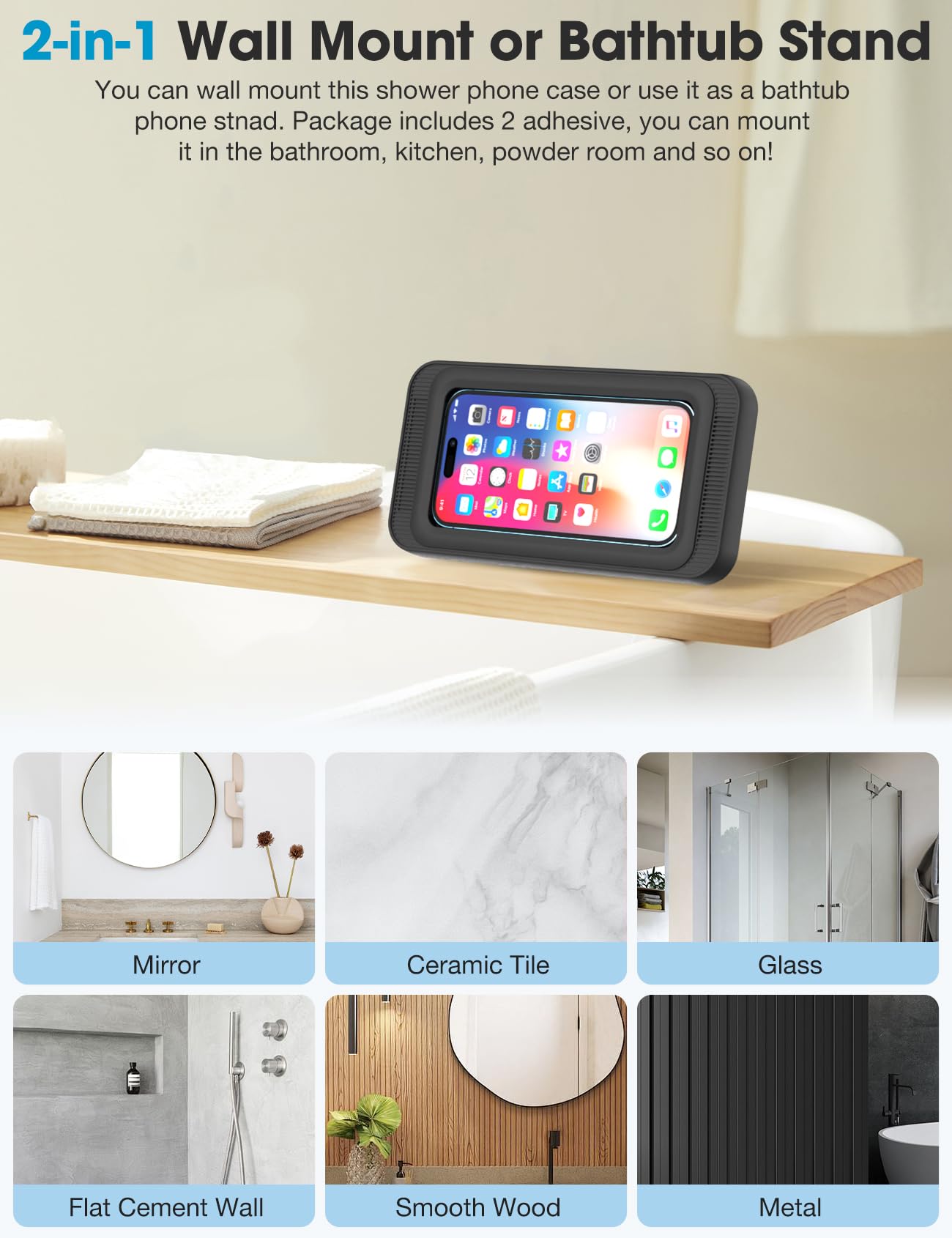 KUNSLUCK Waterproof Shower Phone Holder with 480° Rotation - Universal Wall Mount Stand for iPhone, Samsung & 4-7