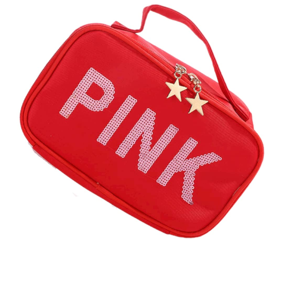 DECORADDA Pink Sequins Cosmetic Bag for Women & Girls | Stylish Makeup Pouch, Travel Toiletry Organizer | Perfect for Travel, Gym, and Everyday Use