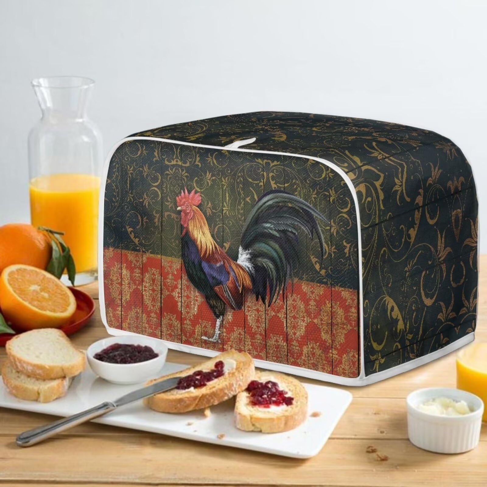 Chicken Rooster Print Toaster Cover - Dust & Grease Protection for 4-Slice Toasters - Kitchen Appliance Cover for Bread Makers - Perfect for Country Kitchen Decor & Breakfast Stations