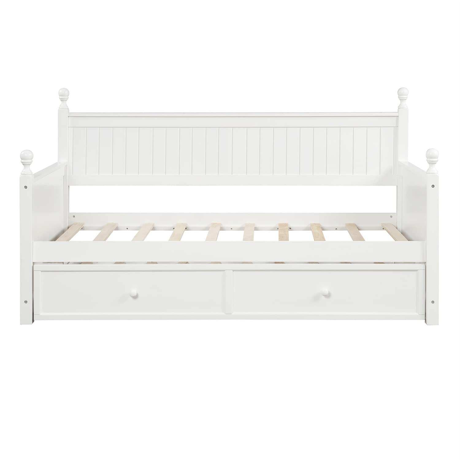 Twin Daybed with Trundle - Solid Wood Daybed Frame for Living Room & Bedroom - Convertible Sofa Bed for Kids, Guests & Sleepovers - Twin Size White - Perfect for Small Spaces & Overnight Visitors