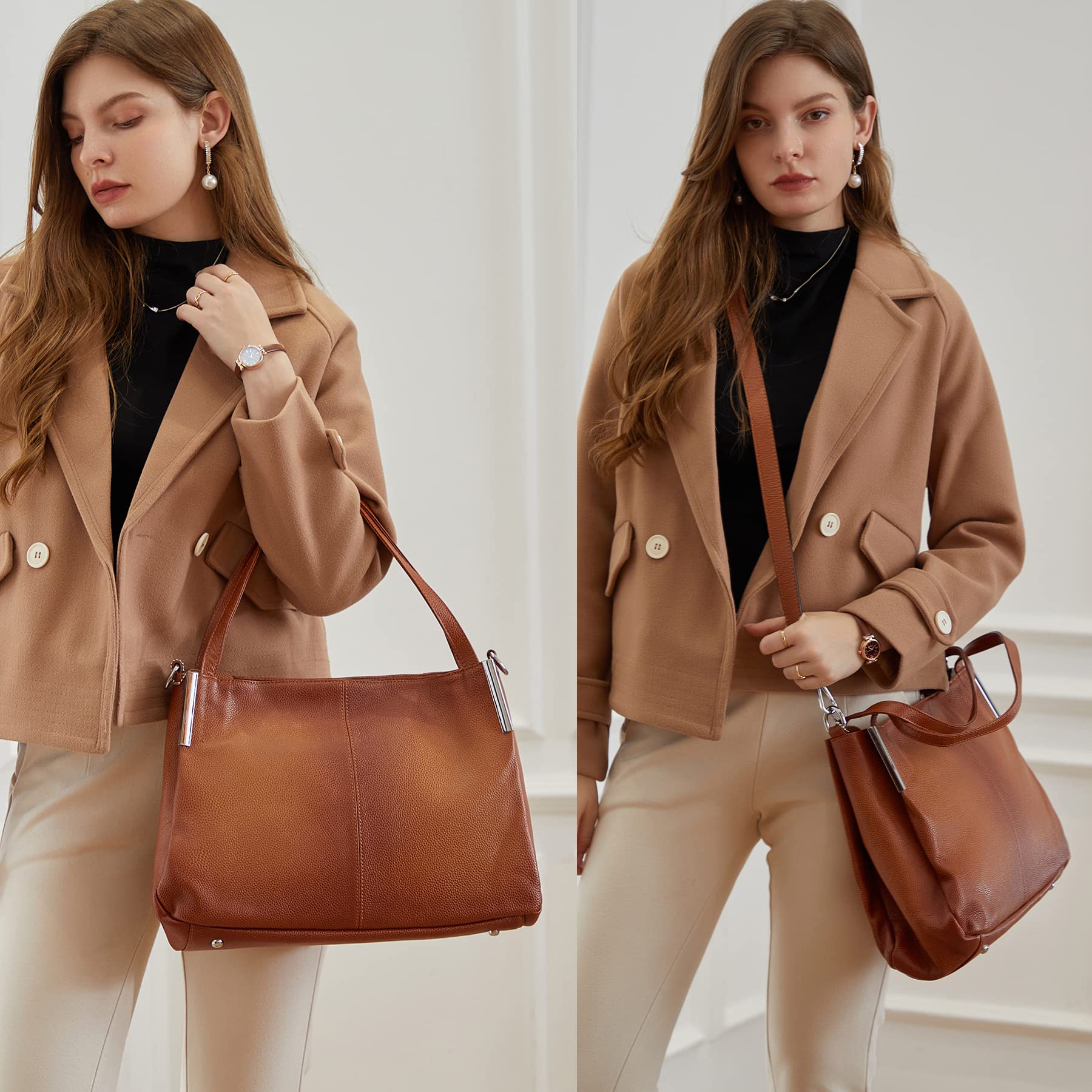 Stylish HESHE Leather Tote Bags for Women - Designer Top Handle Shoulder Purse & Crossbody Handbag for Office, Work & Everyday Use