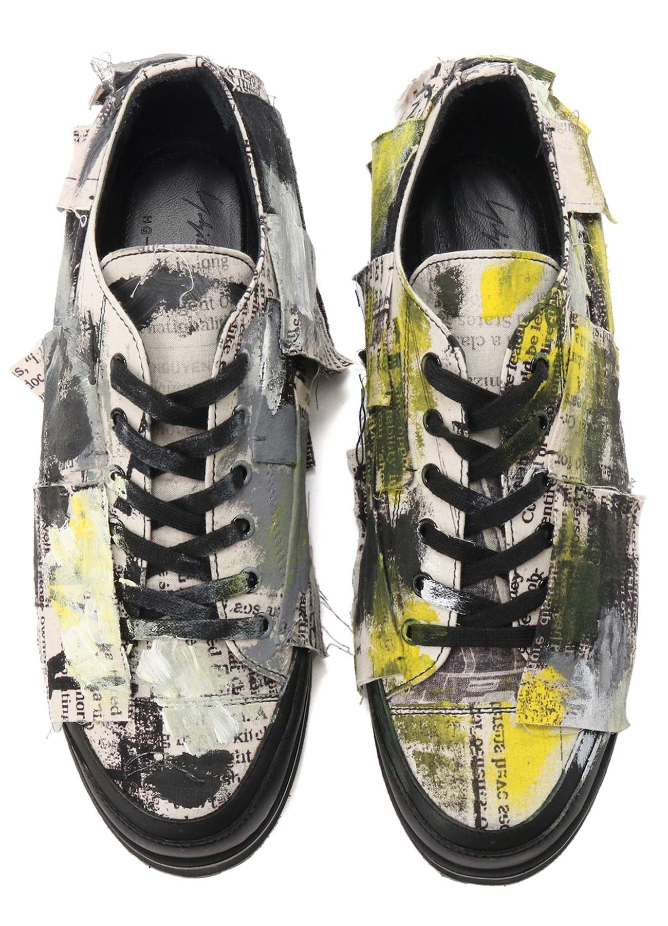 Vintage Cotton Newspaper Print Yellow Paint Sneakers - Trendy Retro High-Top Shoes for Women & Men | Perfect for Casual Outfits, Street Style & Urban Fashion