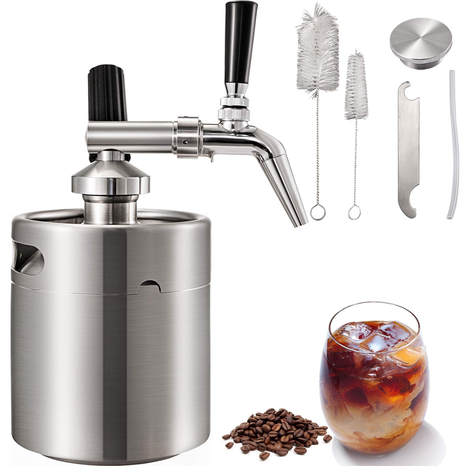 VBENLEM 67Oz (2L) Stainless Steel Nitro Cold Brew Coffee Maker - Portable Home Keg Kit System with Brushes for Iced Coffee, Nitro Brew & Cold Brew - Perfect for Office, Camping & Home Barista Use