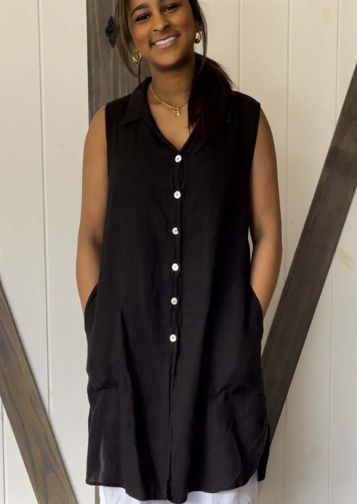Premium Linen Sleeveless Tunic Top - Breathable & Comfortable Women's Summer Blouse - Made in USA - Perfect for Beach, Vacation & Casual Outings