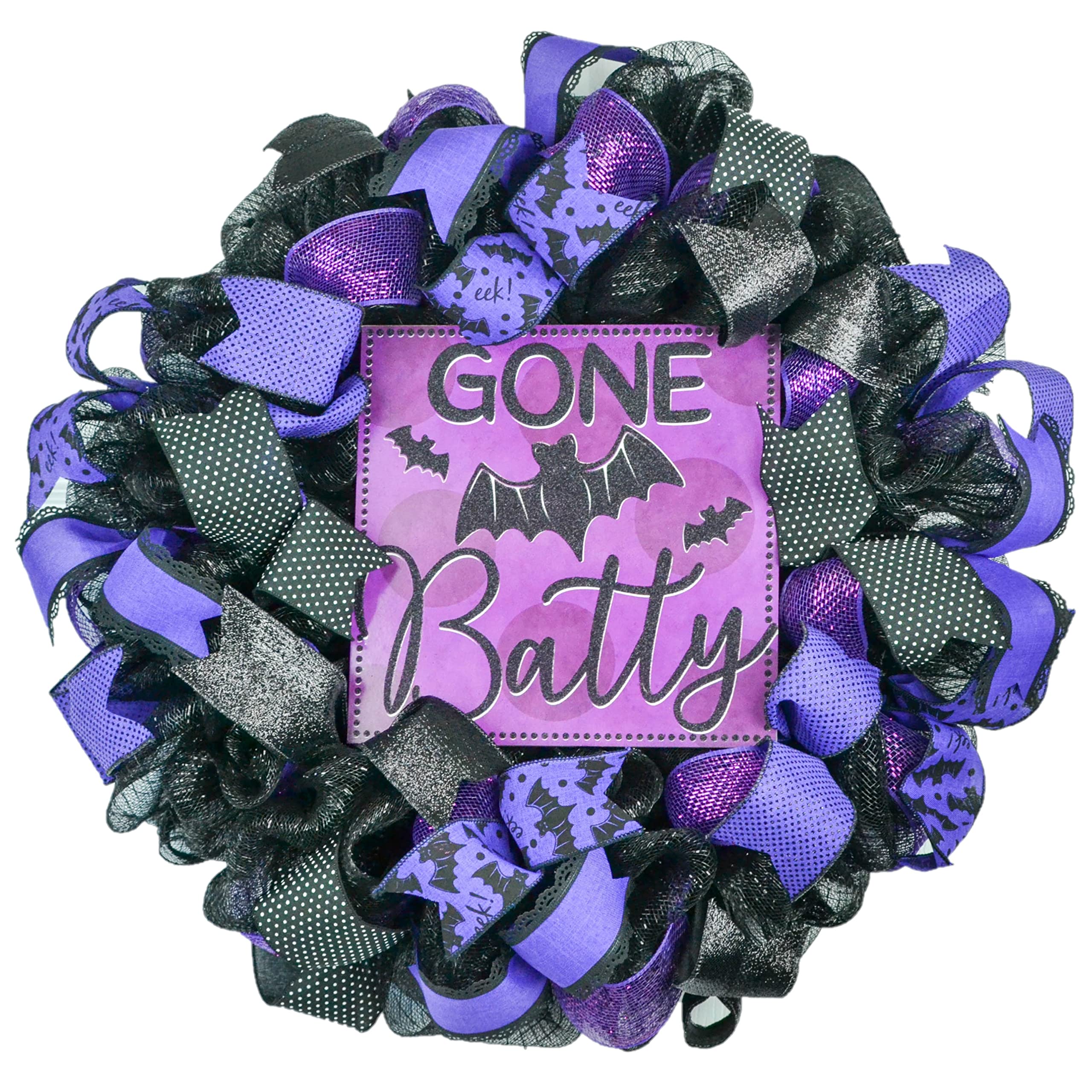Halloween Bat Wreath for Front Door - Black & Purple Mesh Decor - Perfect for Spooky Home, Party & Outdoor Halloween Decorations