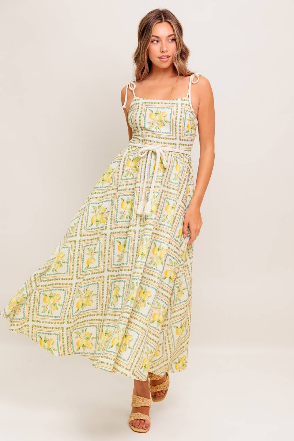 LESLIE Lemon Print Midi Dress - Floral Summer Dress for Women, Casual & Party Wear, Perfect for Beach, Vacation, and Outdoor Events