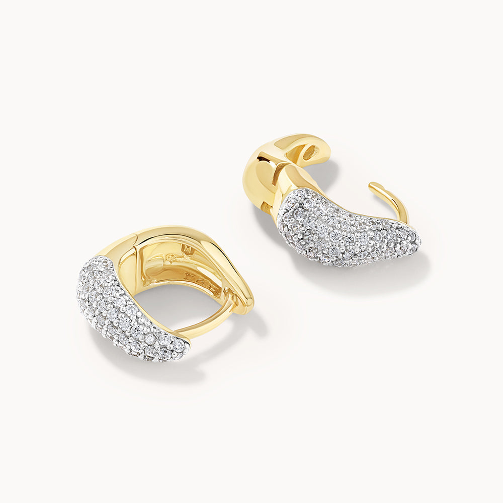14K Gold Mini White Topaz Pave Wave Dome Huggie Earrings for Women - Elegant Everyday Wear & Special Occasions