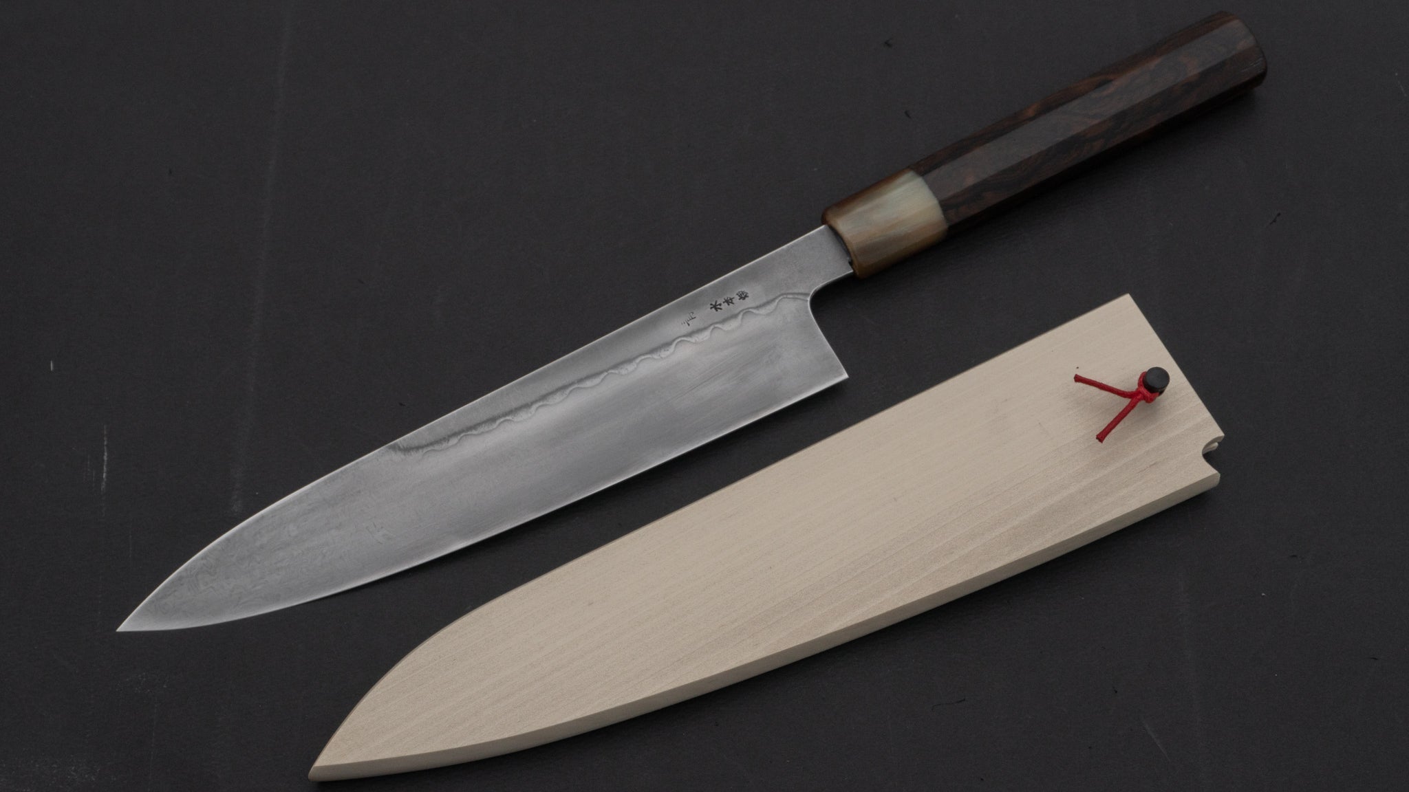Hitohira Togashi Yohei Blue #2 Mizu Honyaki Gyuto 240mm Japanese Chef Knife - Ziricote Wood Handle with Saya (#002) - Perfect for Professional Chefs & Home Cooking Enthusiasts