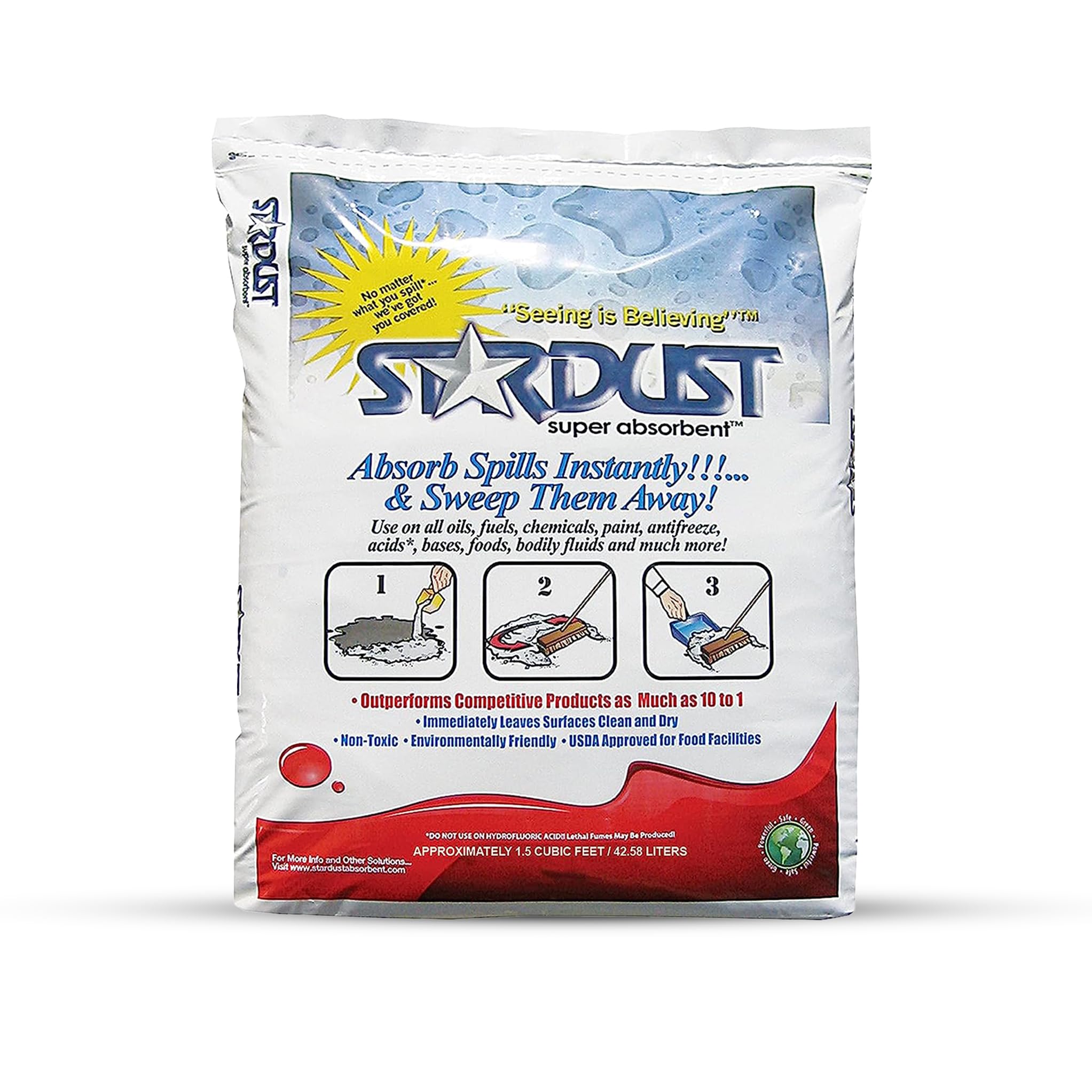 Premium 1.5 Cu.Ft. Stardust Absorbent Powder Bag - Oil & Liquid Spill Cleanup, Non-Toxic Floor Dry Absorbent for Garages, Workshops & Industrial Use - Fast-Acting Spill Absorber Solution for Oil, Chemicals & Water