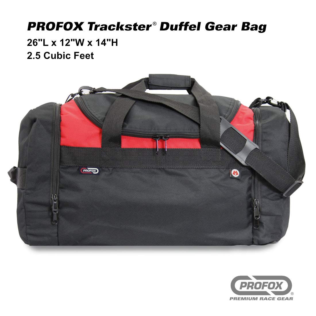 Trackster Auto Racing Motorsports Gym Gear Duffle Bag for Men & Women - Waterproof Sports Equipment Travel Bag (Black-Red) - Perfect for Gym, Travel, Racing Events & Outdoor Adventures