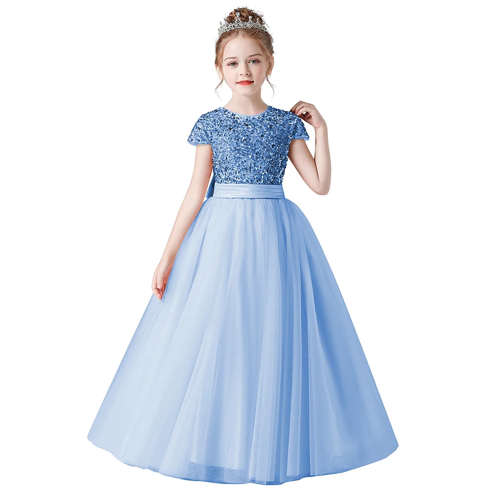 Sparkly Sequin Tulle Flower Girl Dress with Puffy Skirt - Elegant Pageant Gown for Weddings, Birthday Parties & Special Occasions
