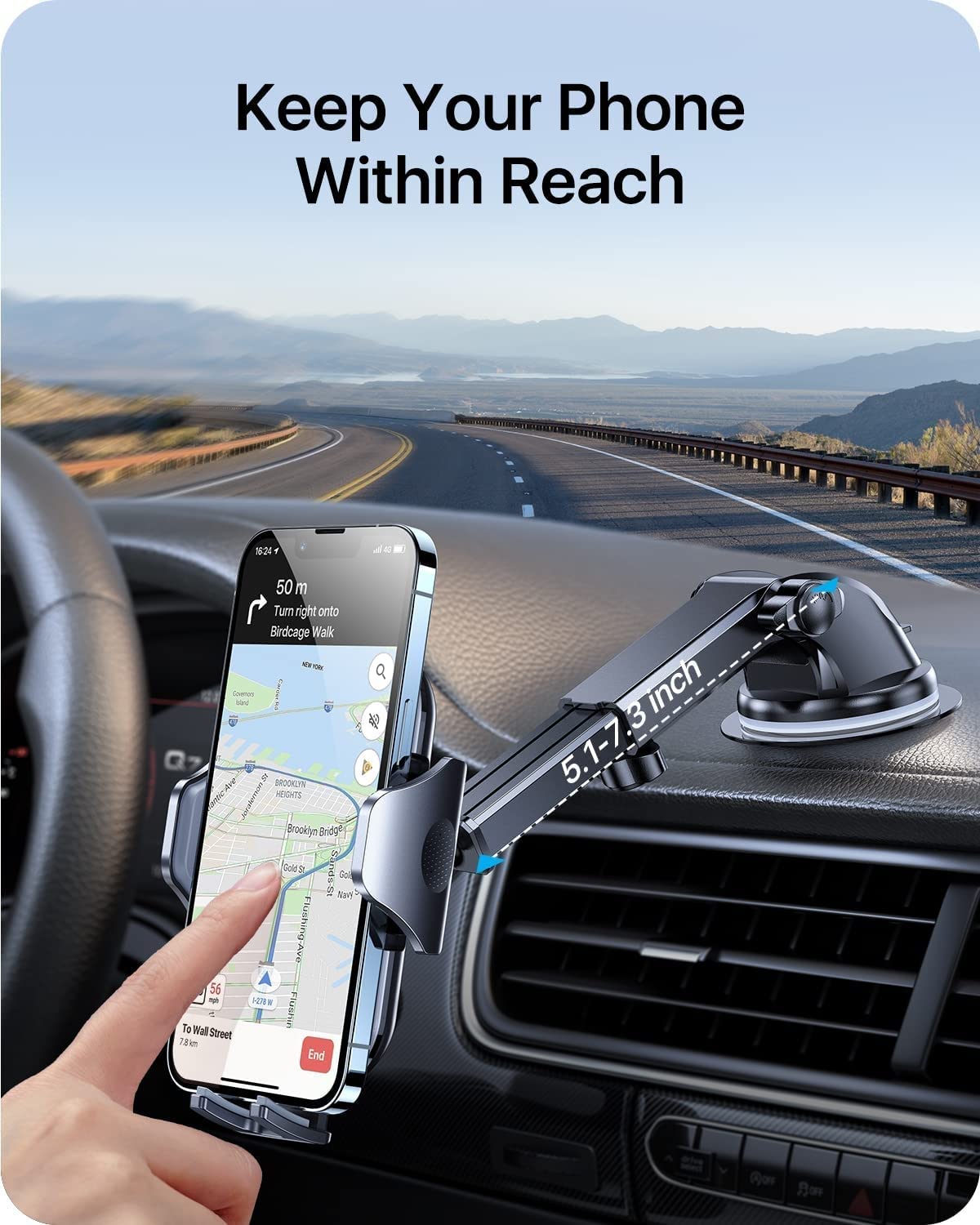Andobil Car Phone Mount - 89+ LBS Ultra Strong Suction Cup Dashboard & Windshield Phone Holder for iPhone 16/15/14/13 Pro Max, Samsung S25/S24/S23 - Secure Hands-Free Driving for GPS Navigation & Music Control