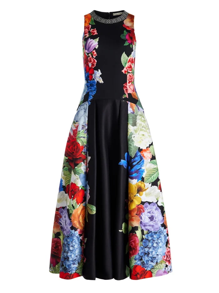 Adley Drop Waist Midi Dress - Floral Print Black Summer Dress for Women | Garden Party, Brunch Date, Wedding Guest Outfit