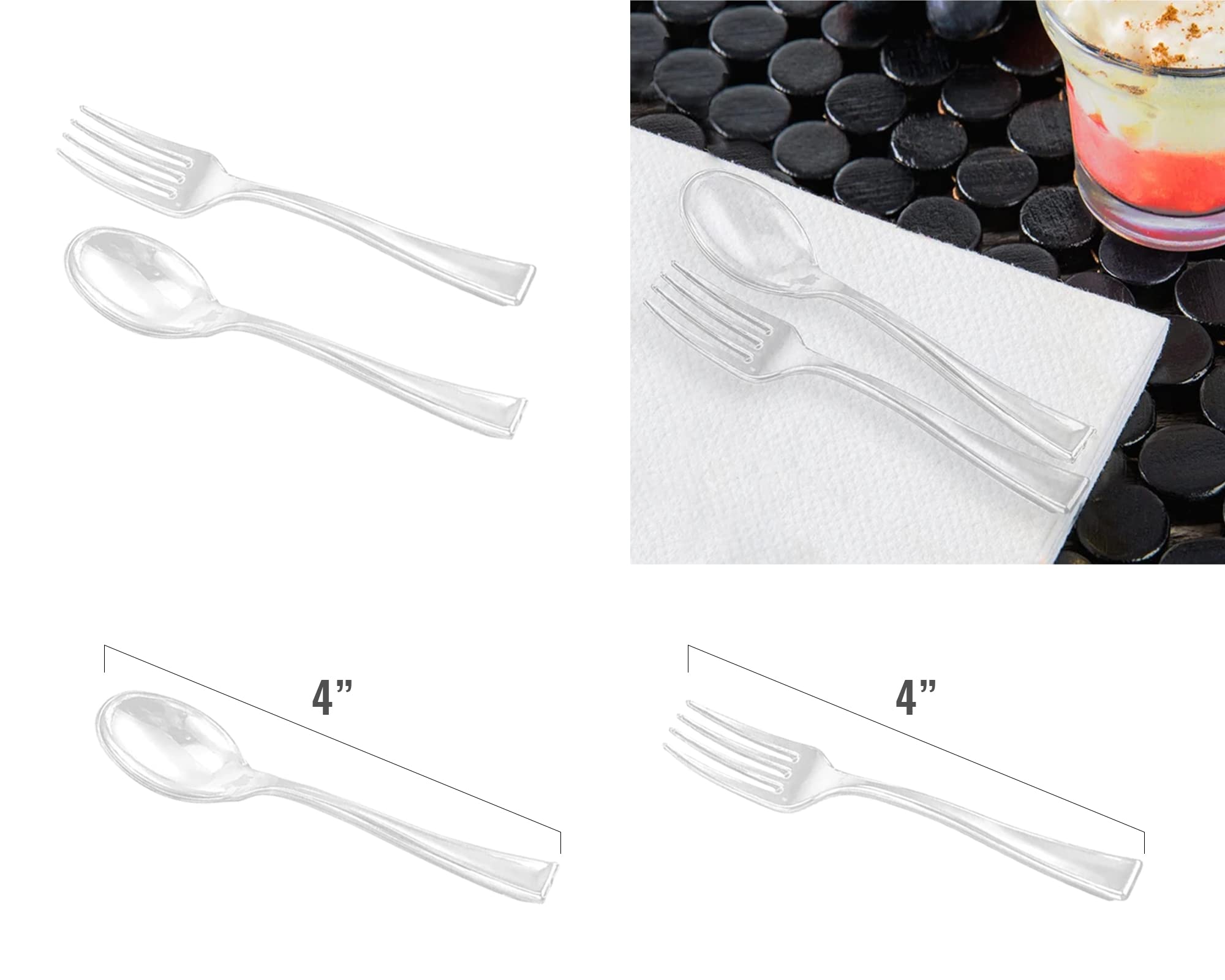 Premium Clear Plastic Dessert Cutlery Set - 960 Disposable Mini Spoons & 960 Forks - Heavy Duty Bulk Flatware for Birthday Parties, Weddings, Catering & Special Events - Perfect for Dessert Tables, Buffets & Large Gatherings