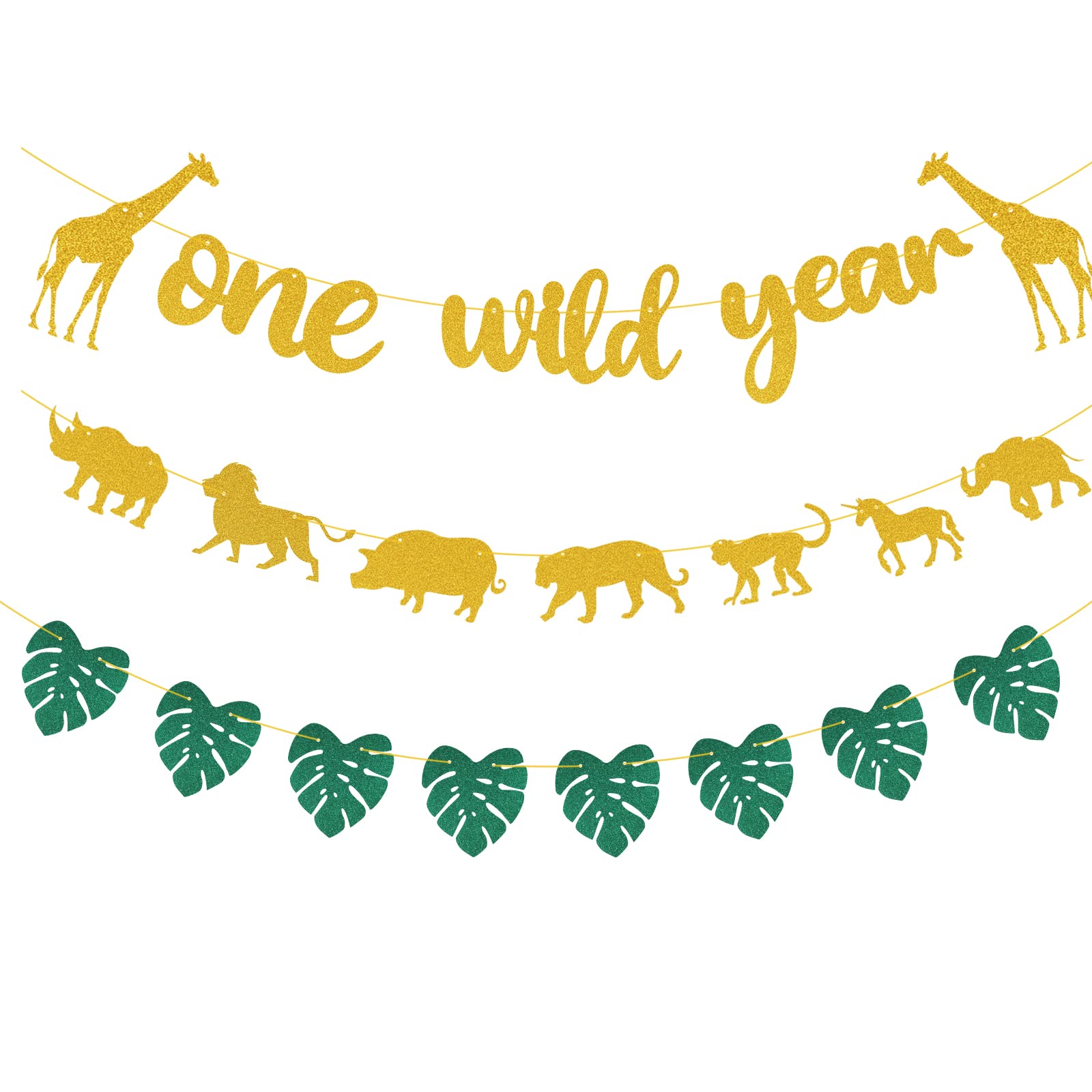 WirJouer Golden Glitter Animal Banner - Wild One Birthday Decorations for Jungle Theme Party, First Birthday Banner, Wild One Party Supplies - Perfect for Baby Showers, Birthday Parties & Jungle-Themed Events